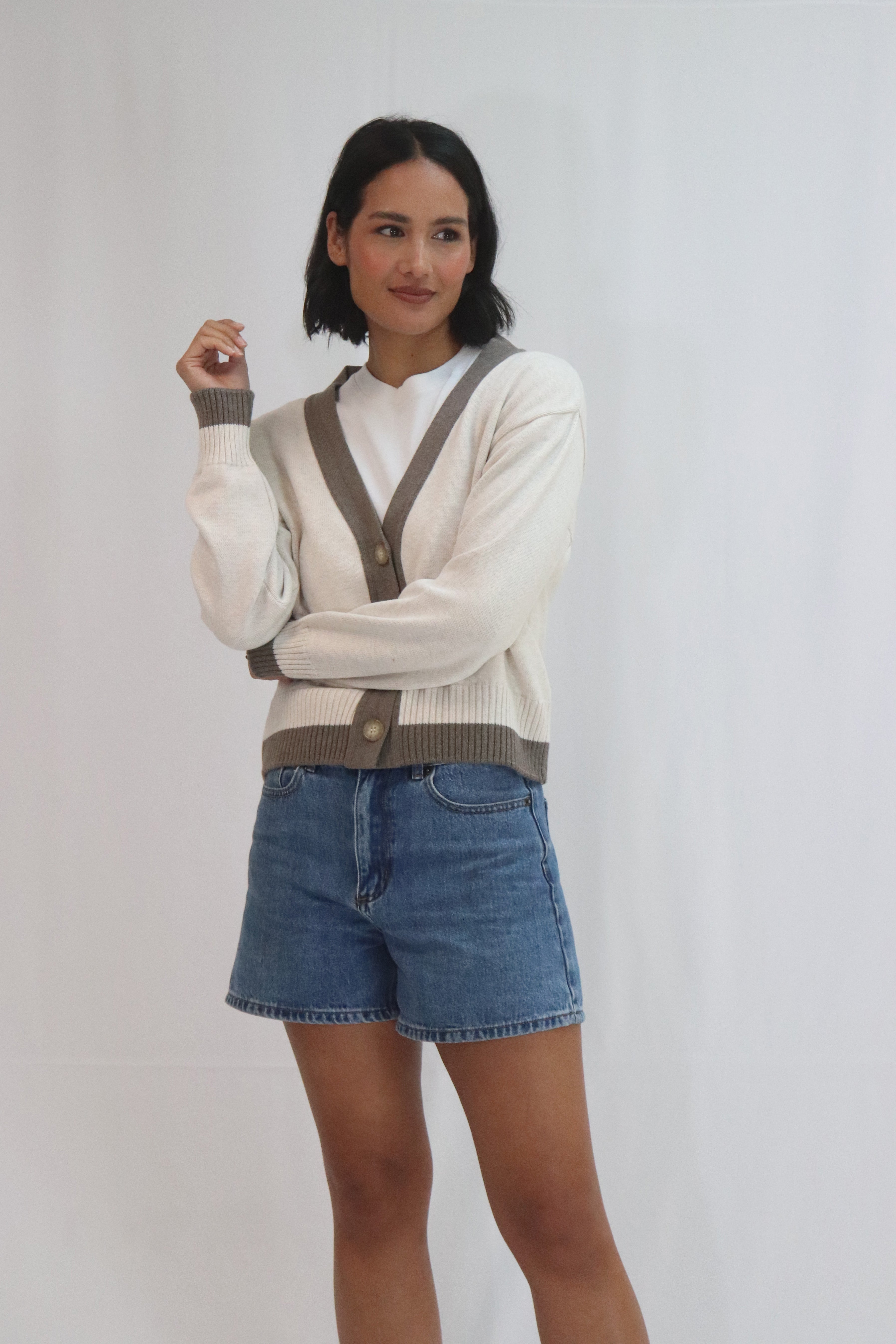 Tatano Contrast Cardi - Sand/Mocha