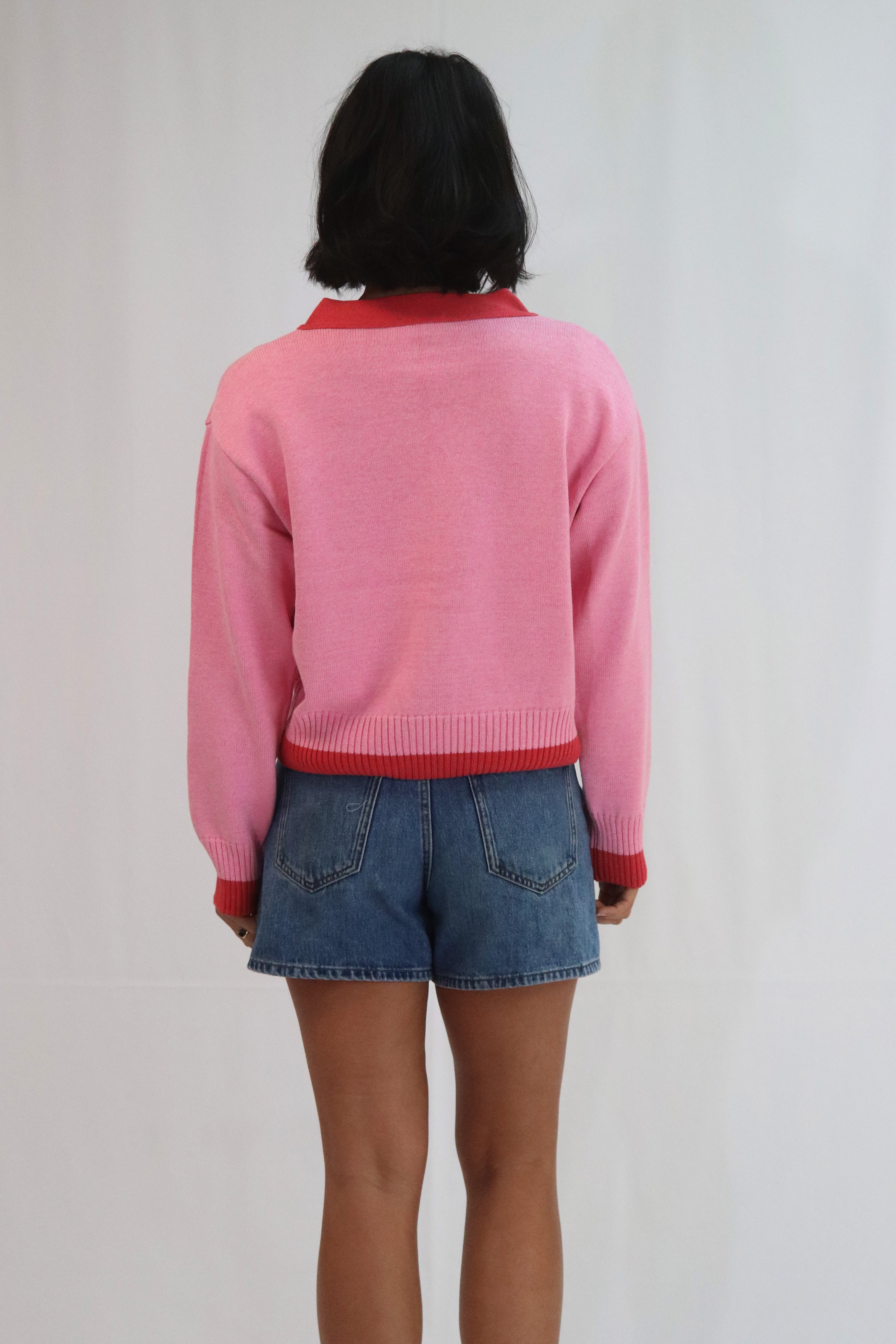 Contrast Cardi - Peony/Rose