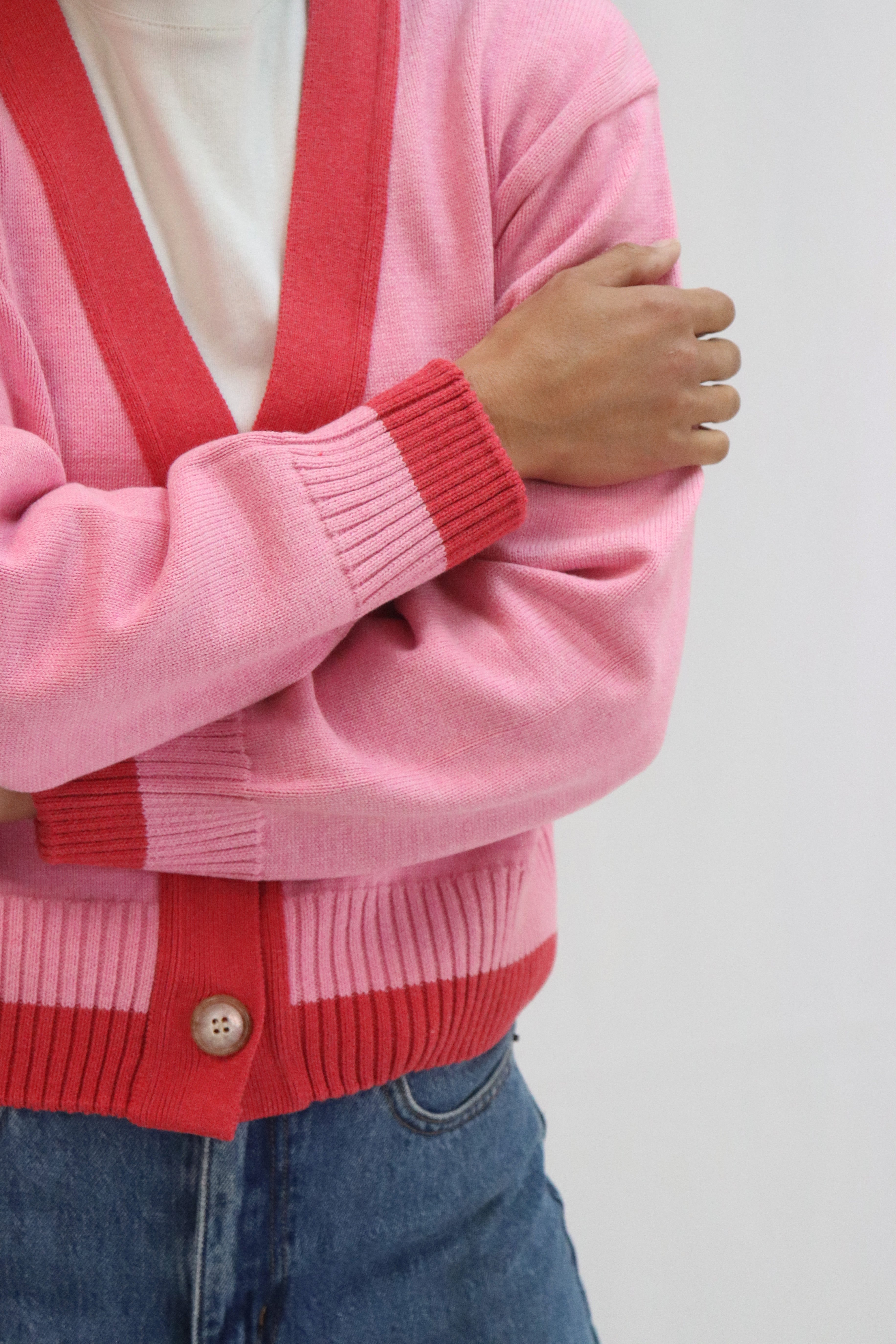 Contrast Cardi - Peony/Rose