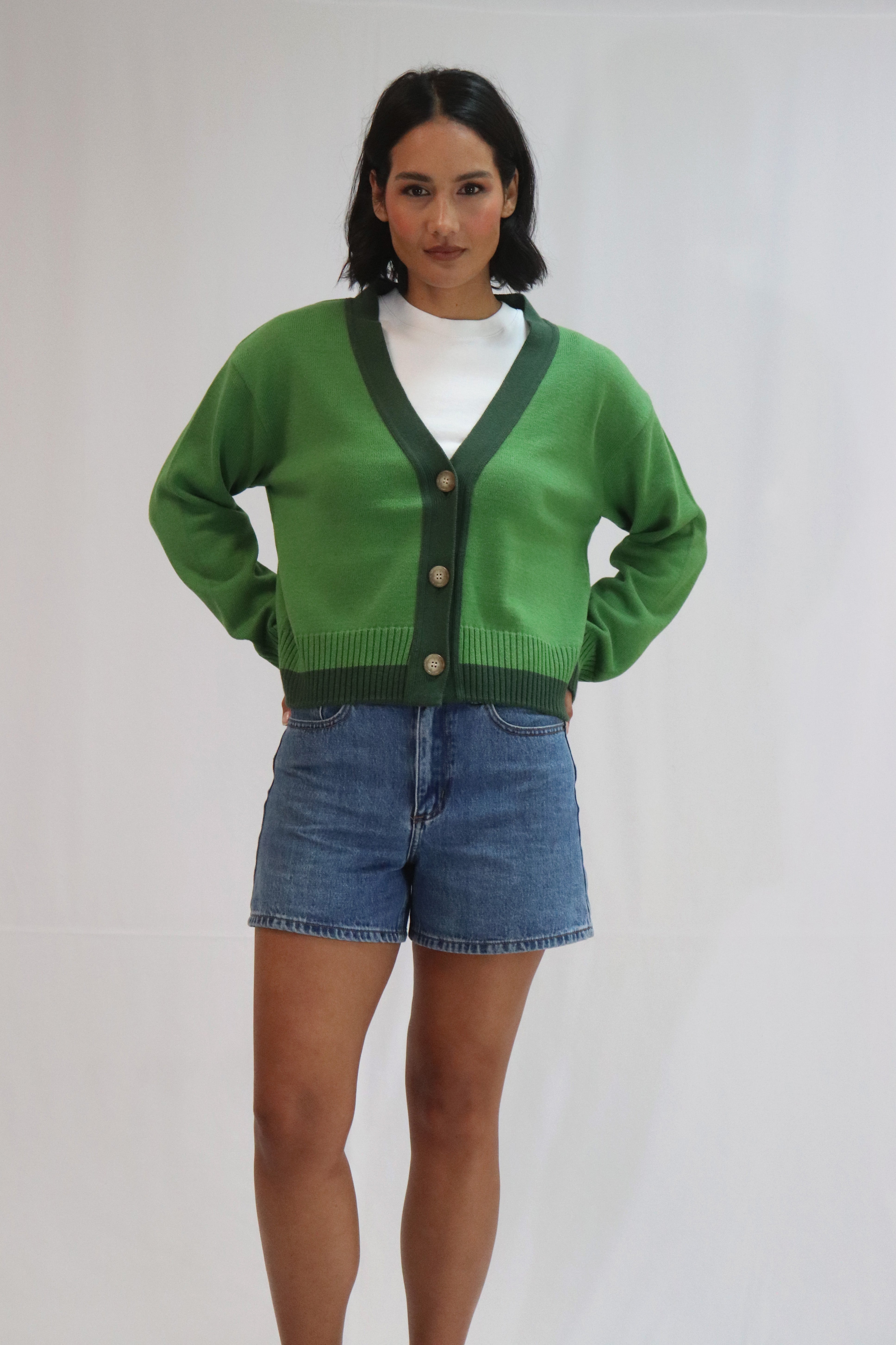Contrast Cardi - Herb/Forest