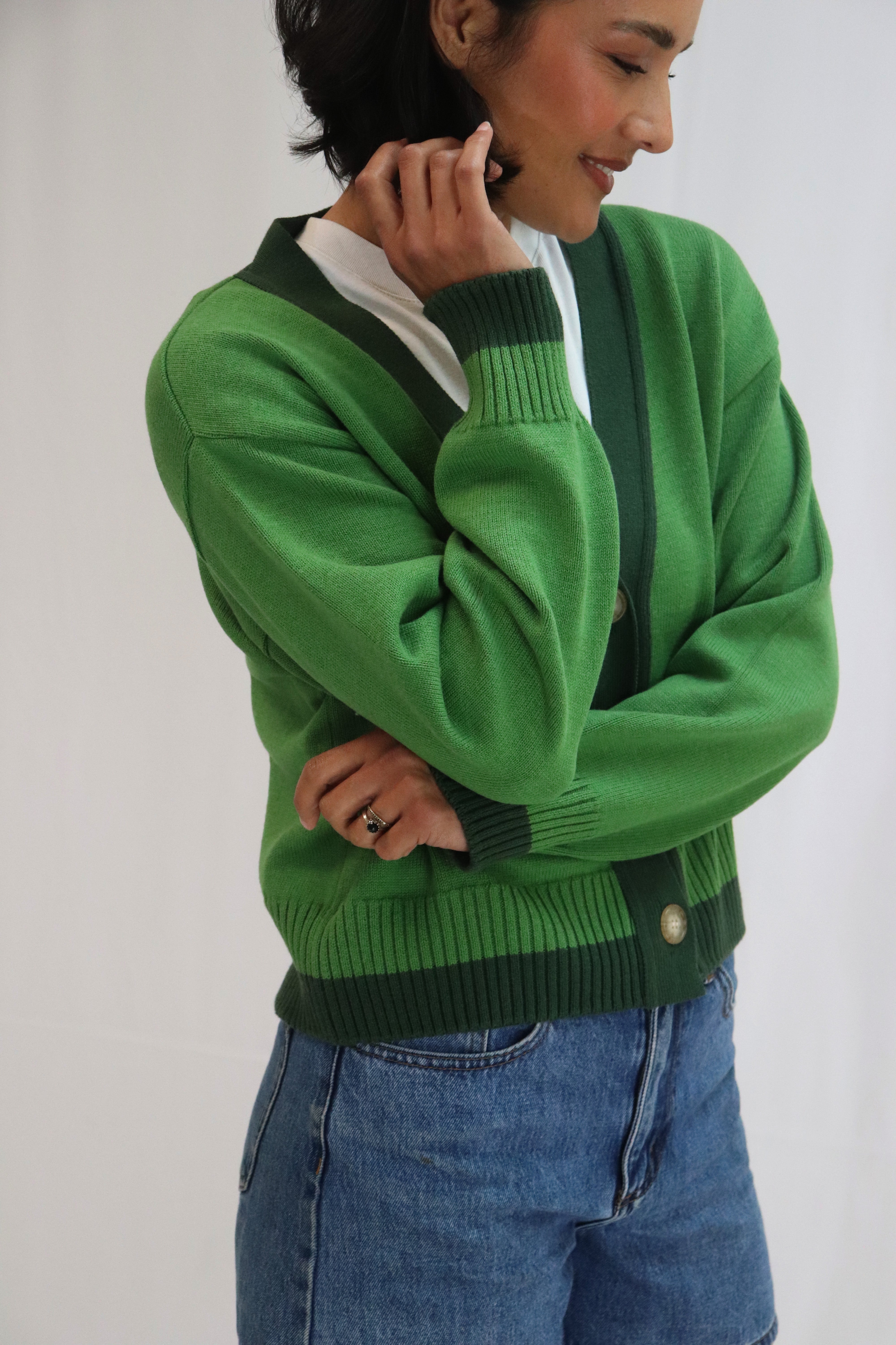 Contrast Cardi - Herb/Forest
