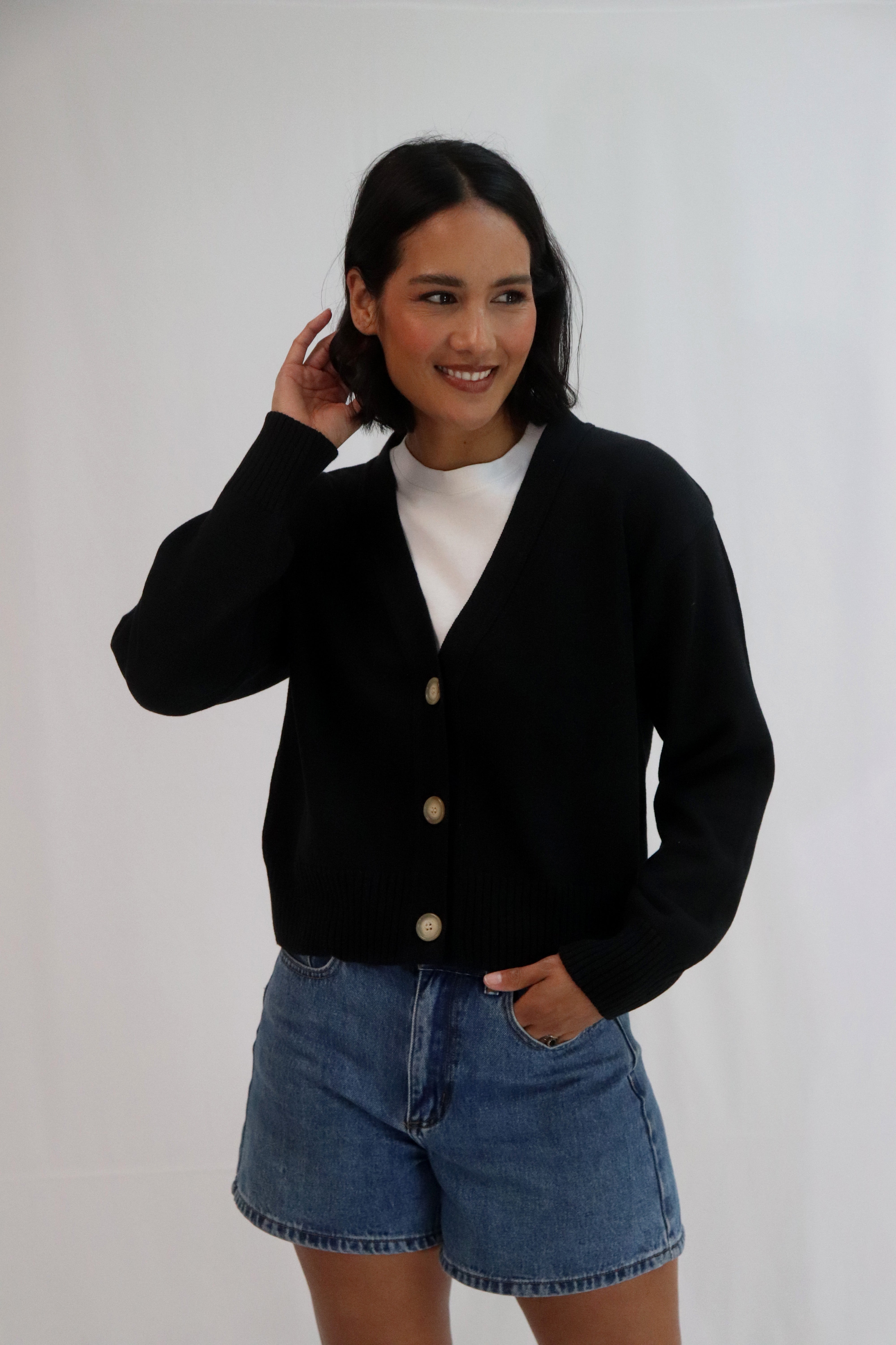 Contrast Cardi - Black