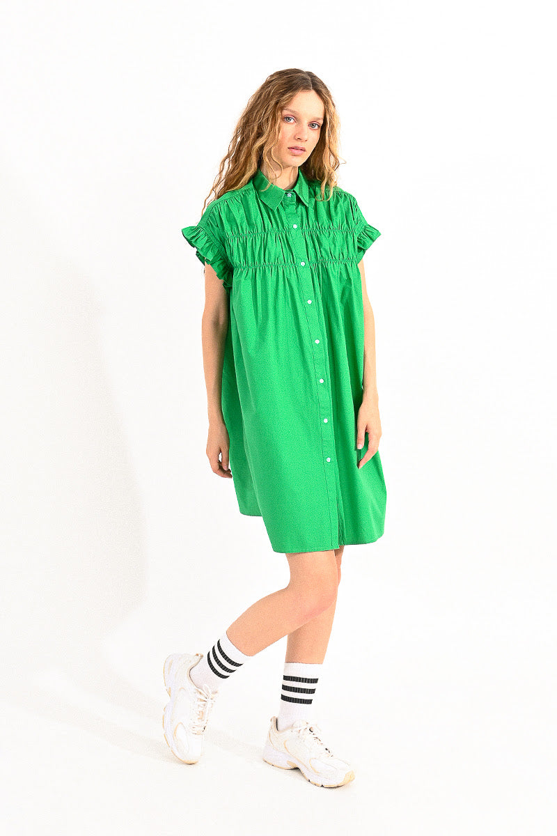 Lili Sidonio Shirred Shirt Dress - Green