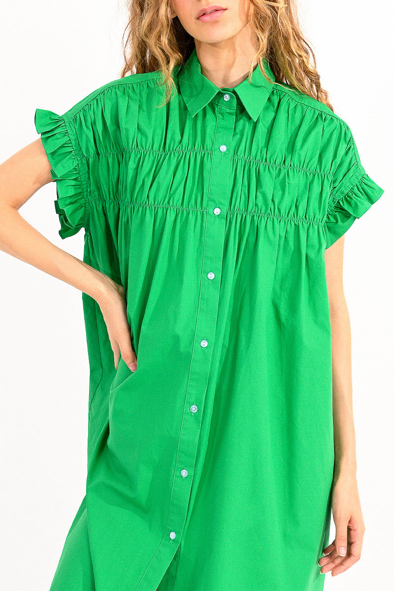 Lili Sidonio Shirred Shirt Dress - Green