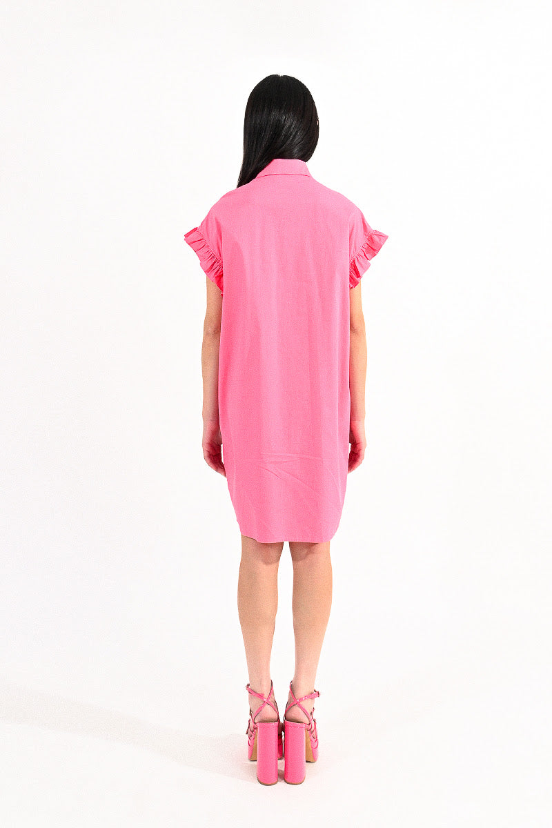 Lili Sidonio Shirred Shirt Dress - Pink