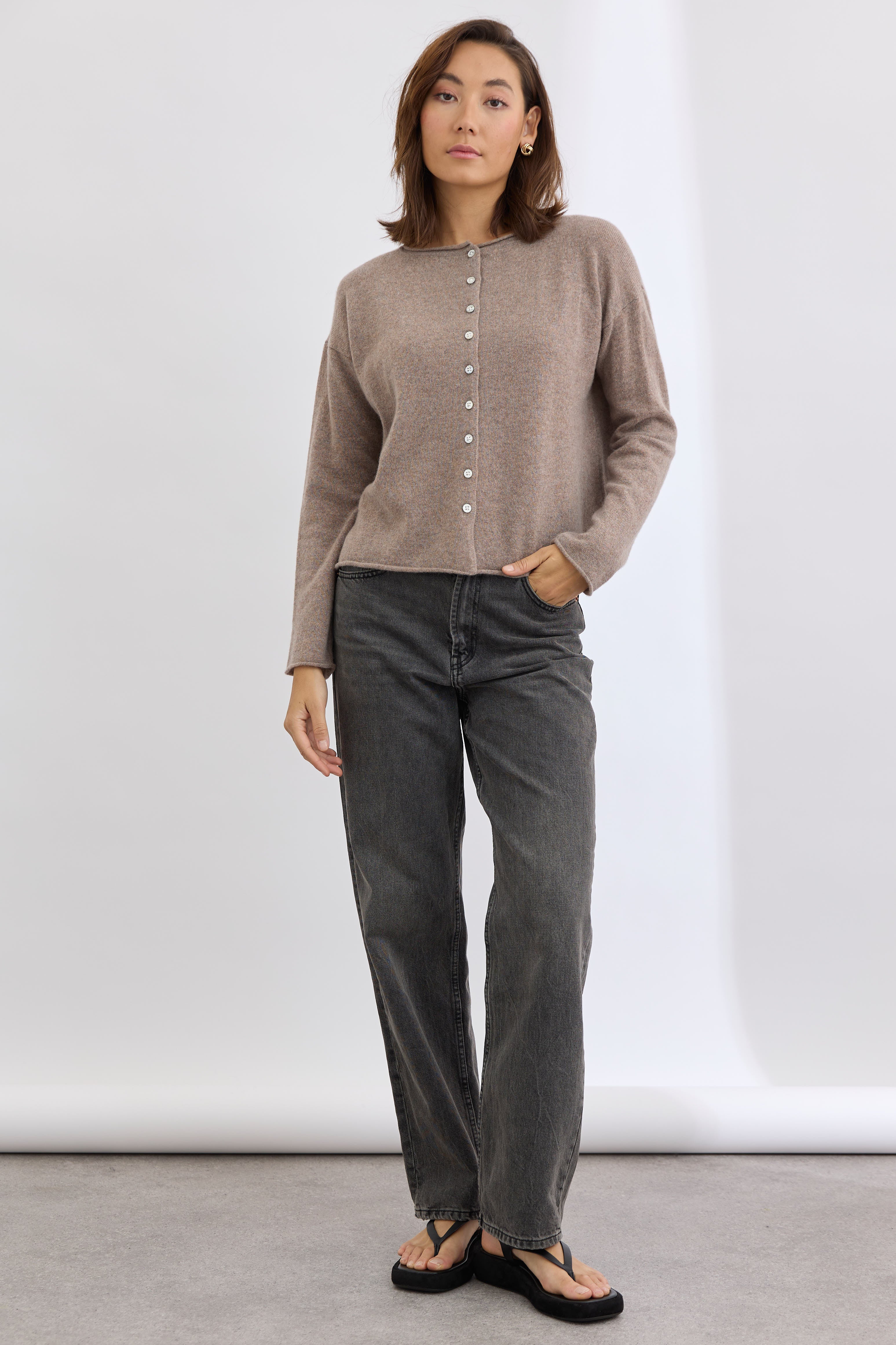 Mia Fratino Reversible Button Cardi - Mink