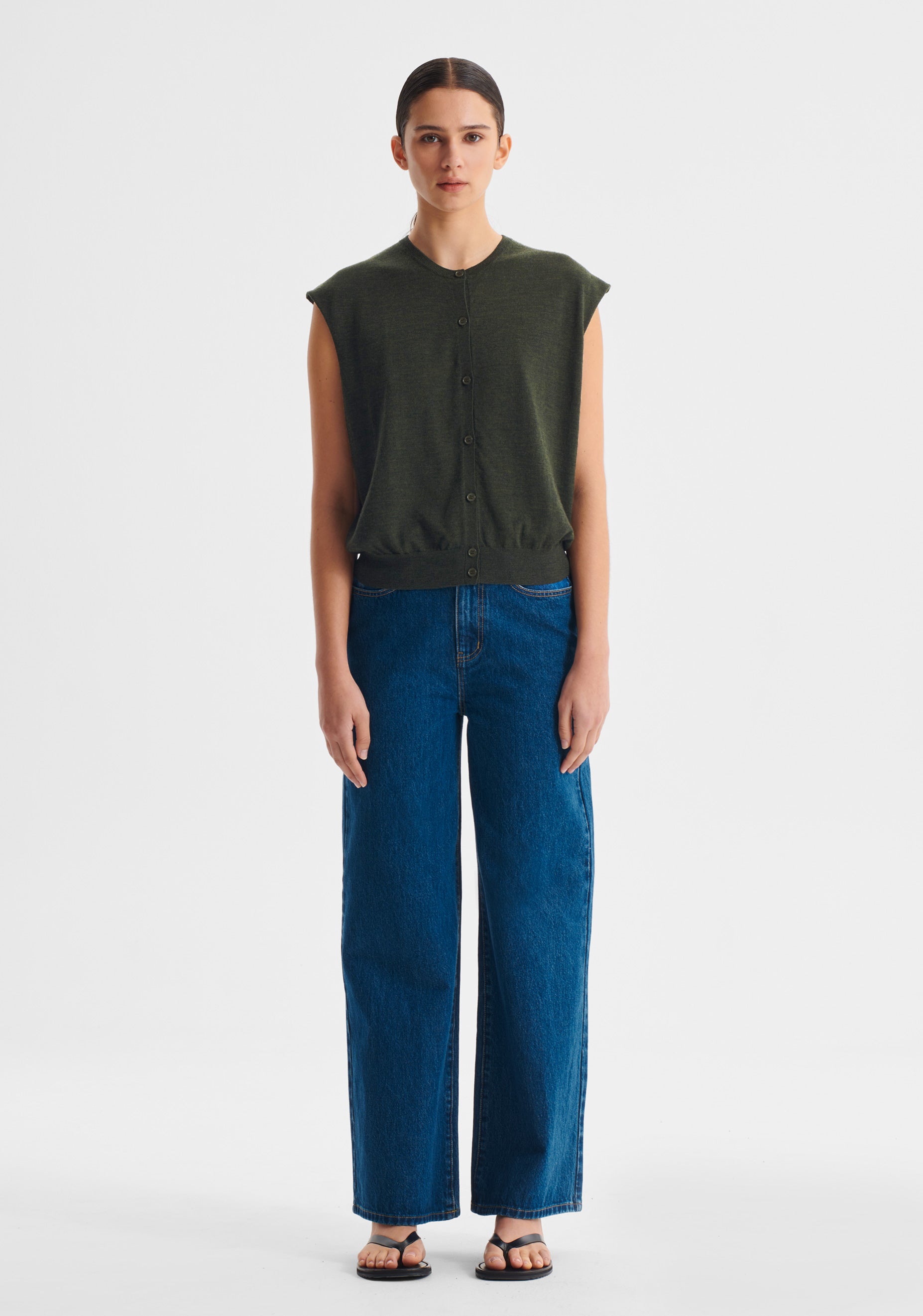 River Knit Button Vest - Moss