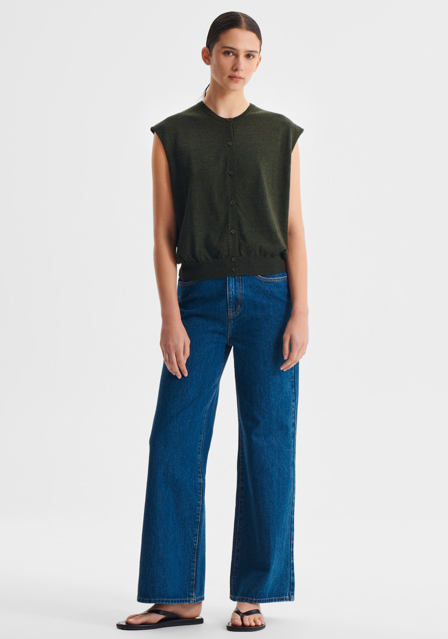 River Knit Button Vest - Moss