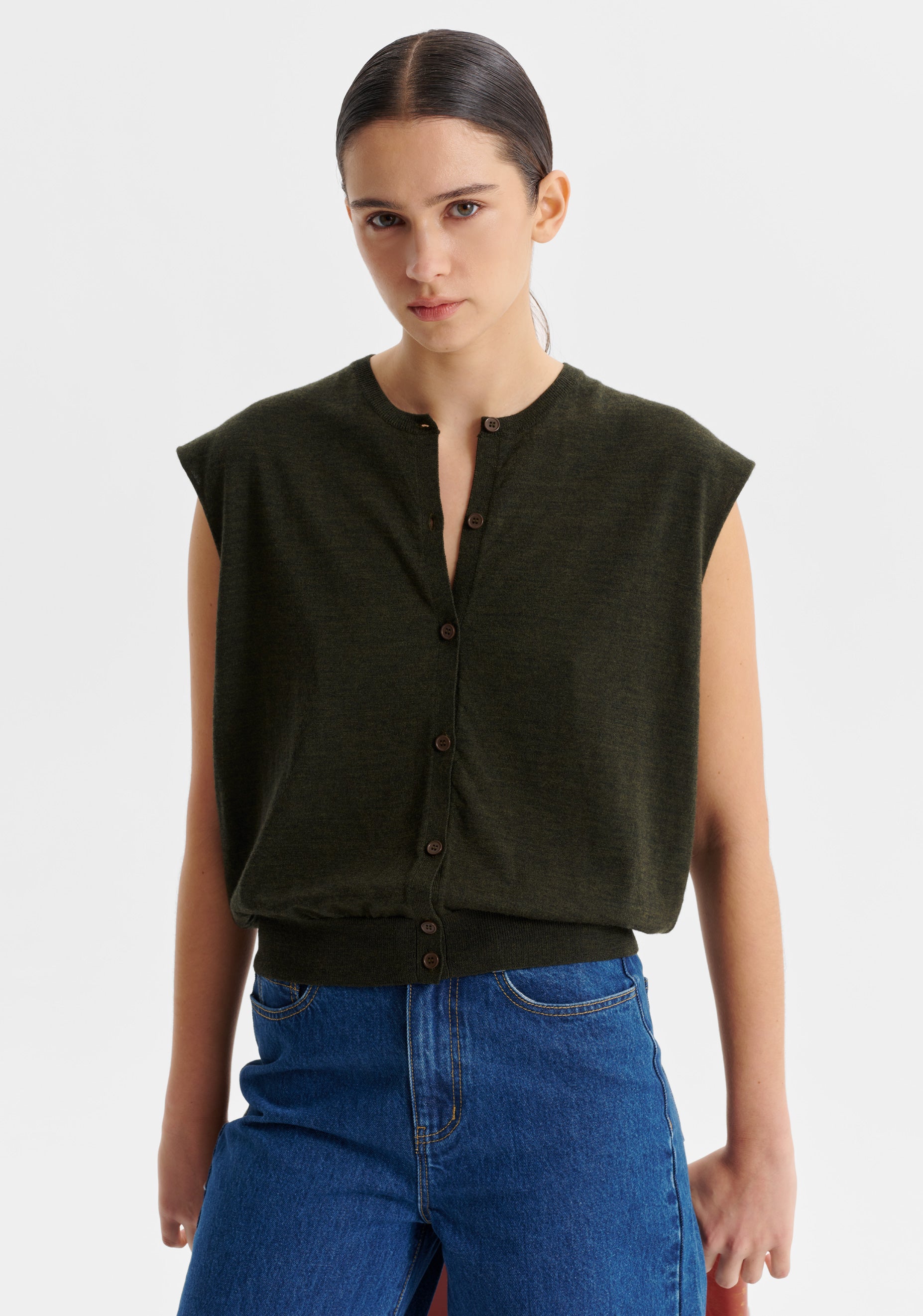 River Knit Button Vest - Moss