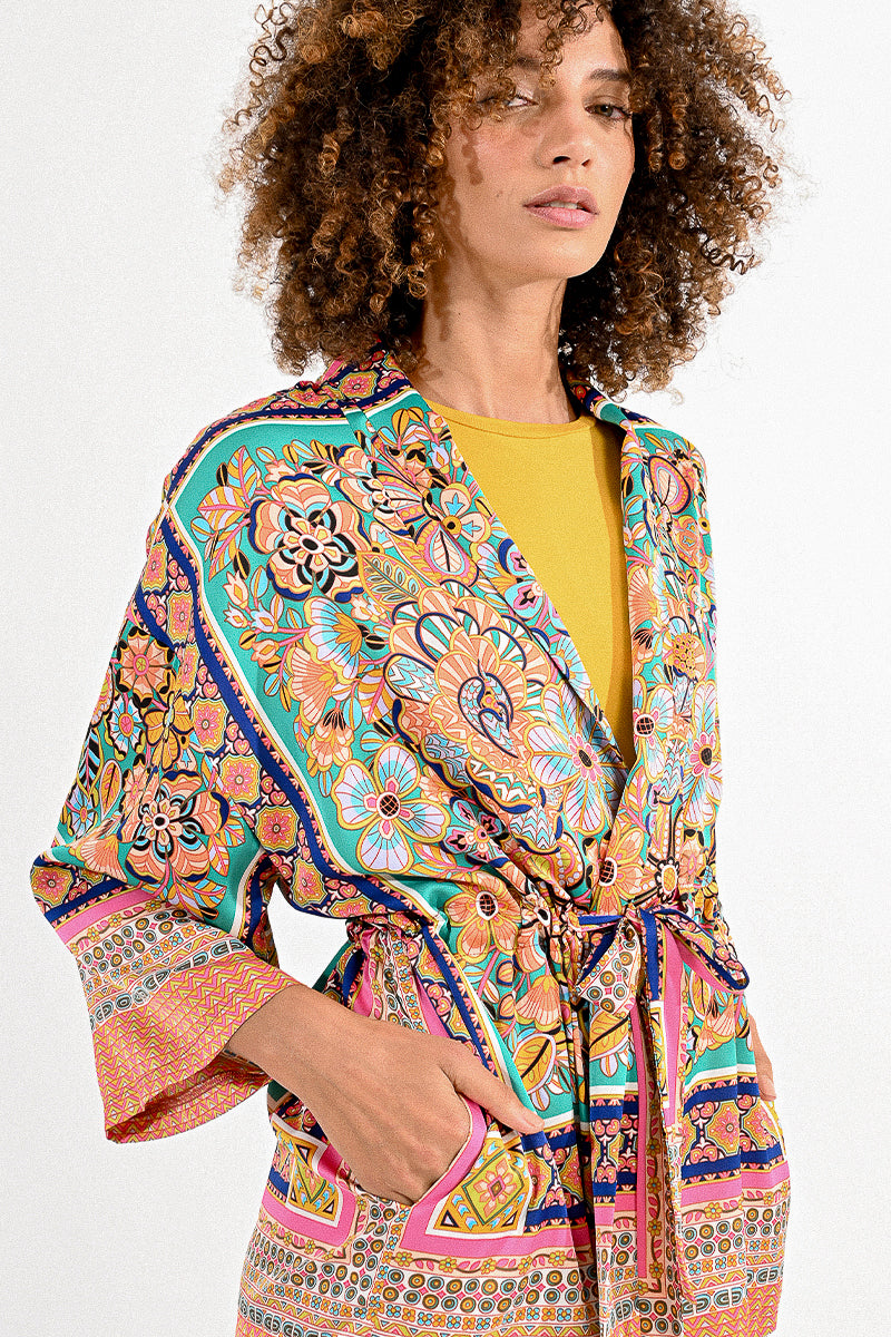 Molly Bracken Printed Kimono Jacket - Multicolor