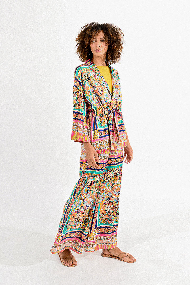 Molly Bracken Printed Kimono Jacket - Multicolor