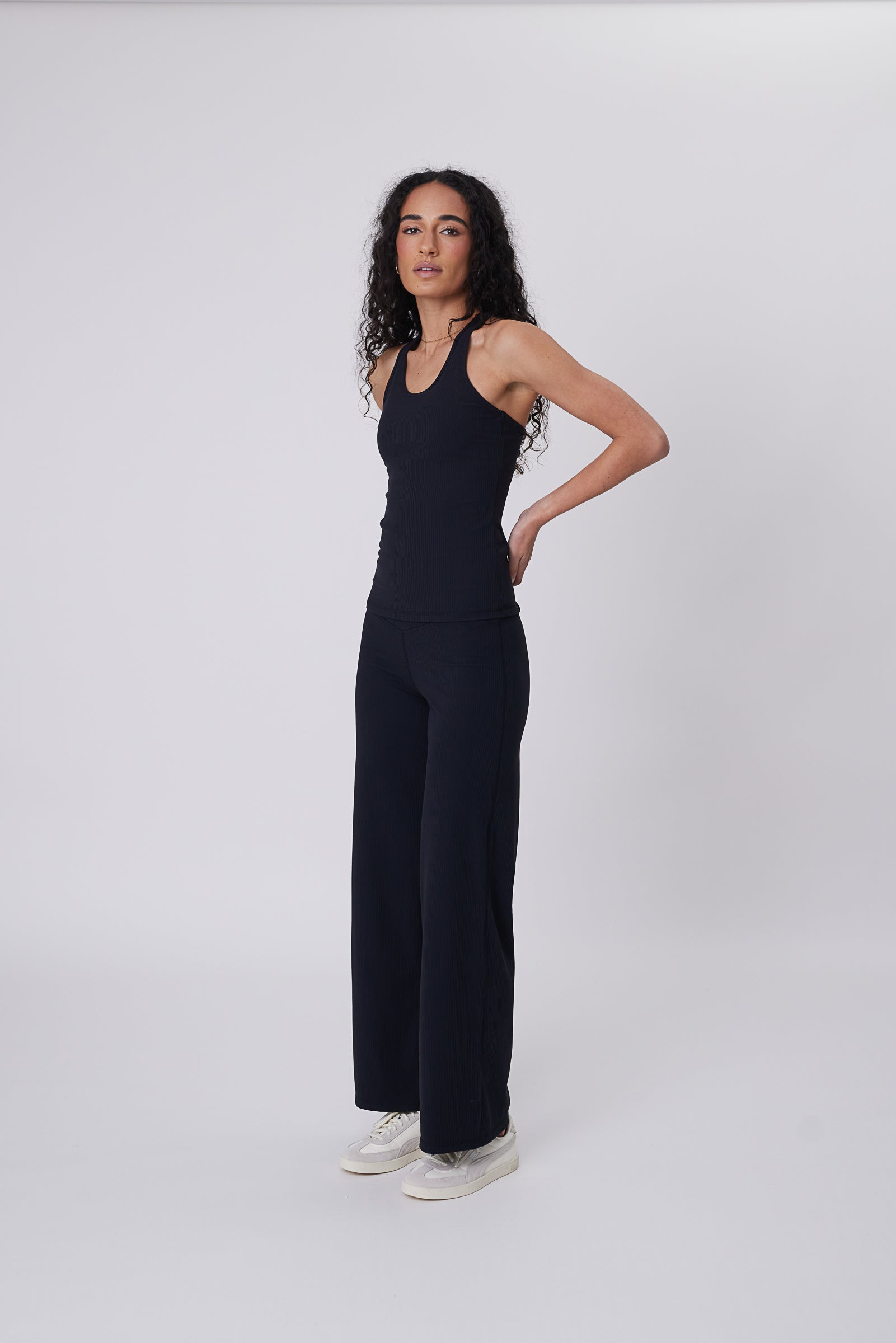 Recharge Rib Wide Leg Pant - Black