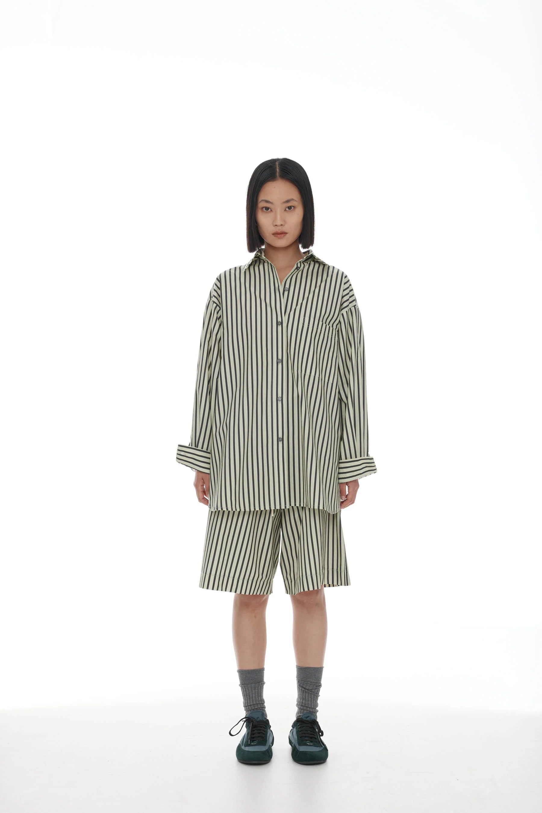 Anchor Shirt - Sage + Dark Khaki Stripe