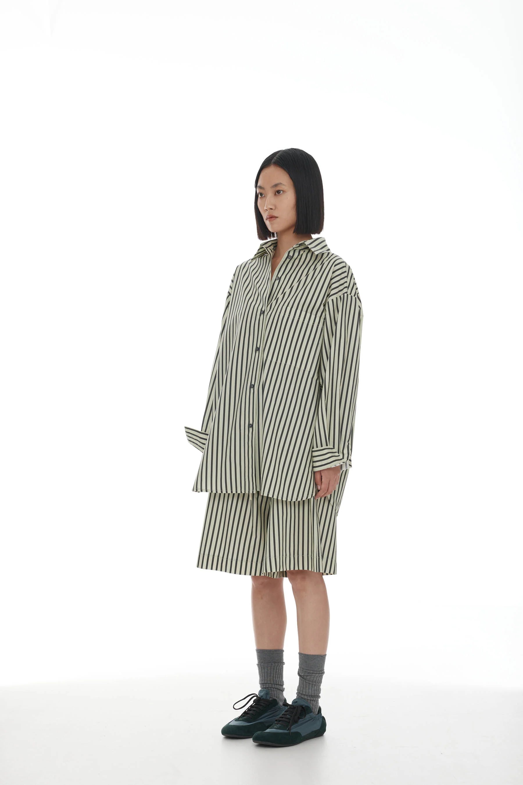 Anchor Shirt - Sage + Dark Khaki Stripe