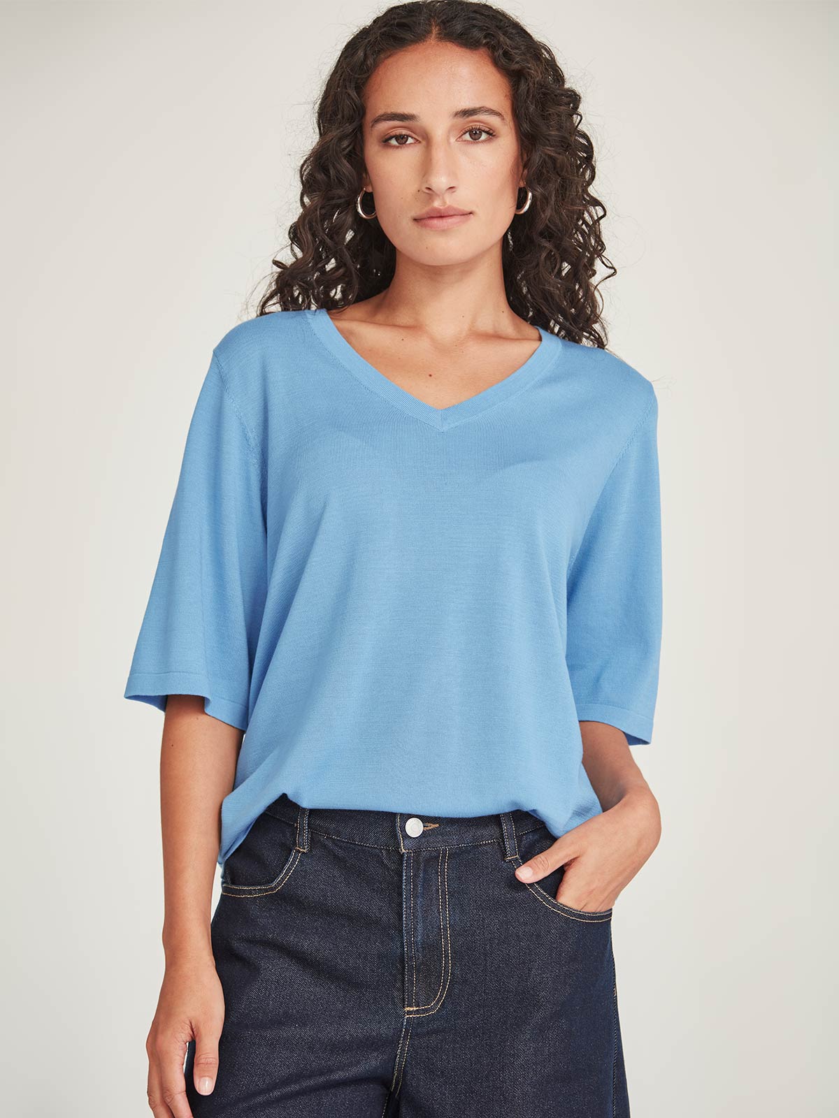 Sills Vera V-Knit Tee - Sky Blue