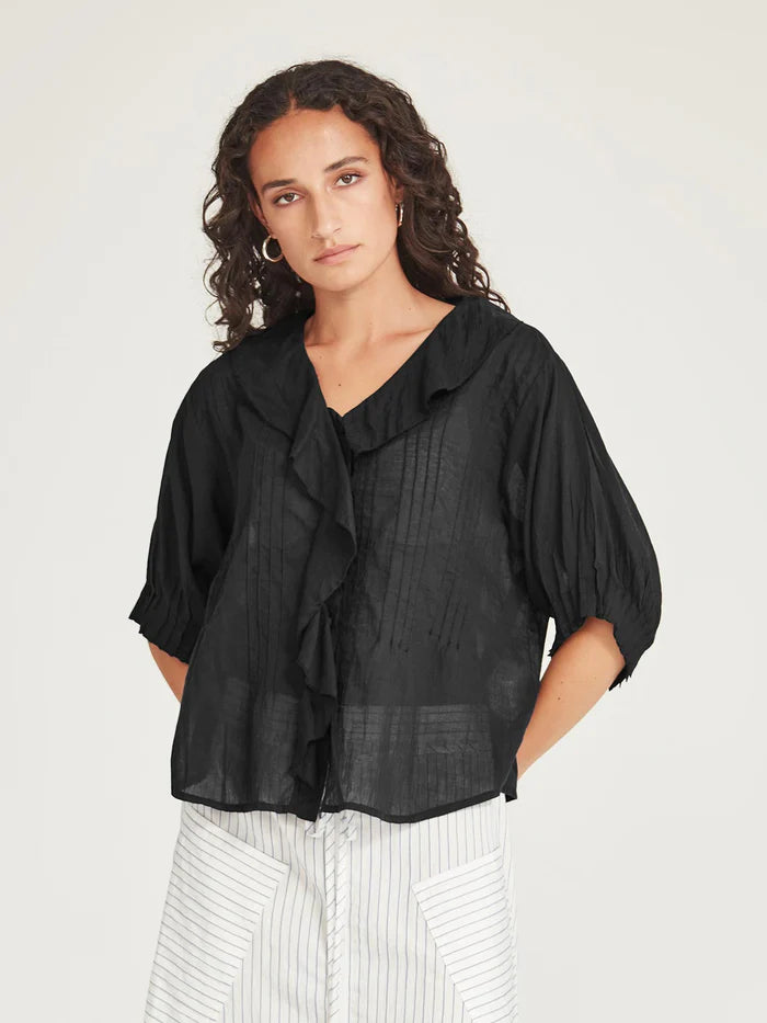 Elodie Ruffle Blouse - Black