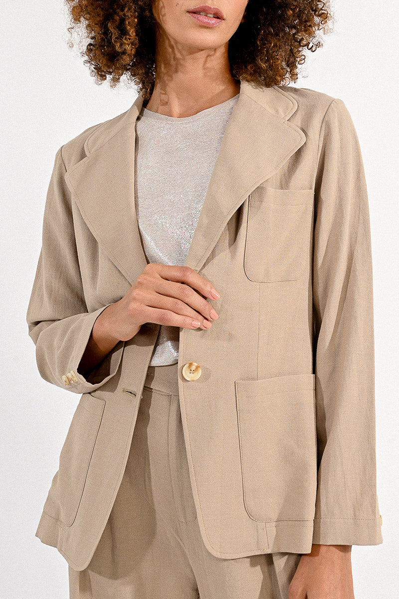 Molly Bracken Fitted Blazer - Light Khaki