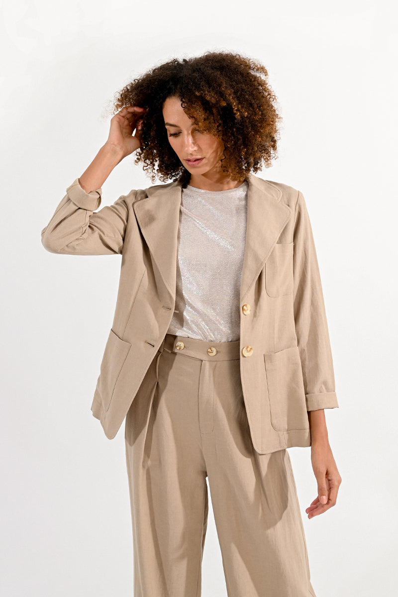 Molly Bracken Fitted Blazer - Light Khaki