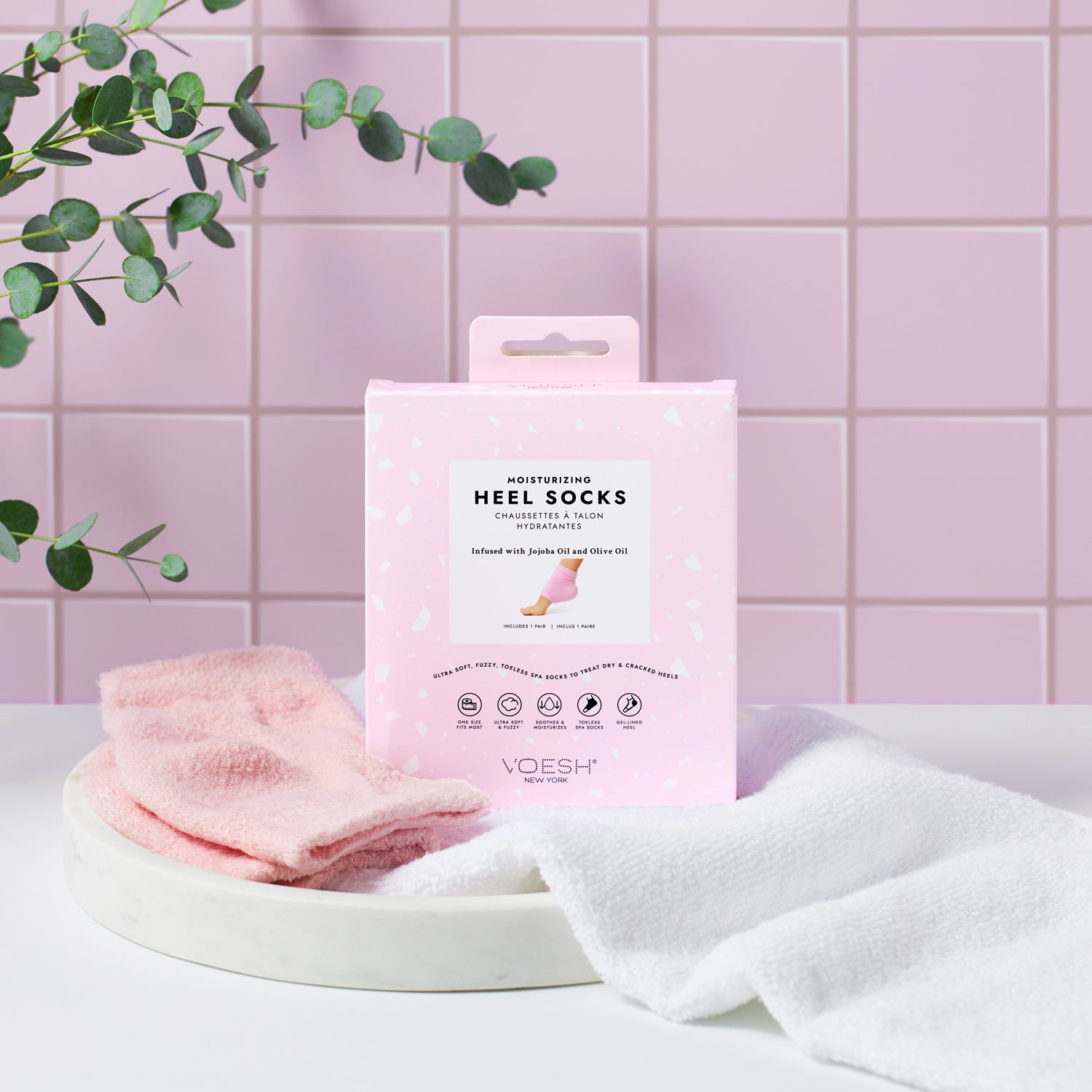 Moisturizing Heel Socks with Gel Heel Liner - Pink