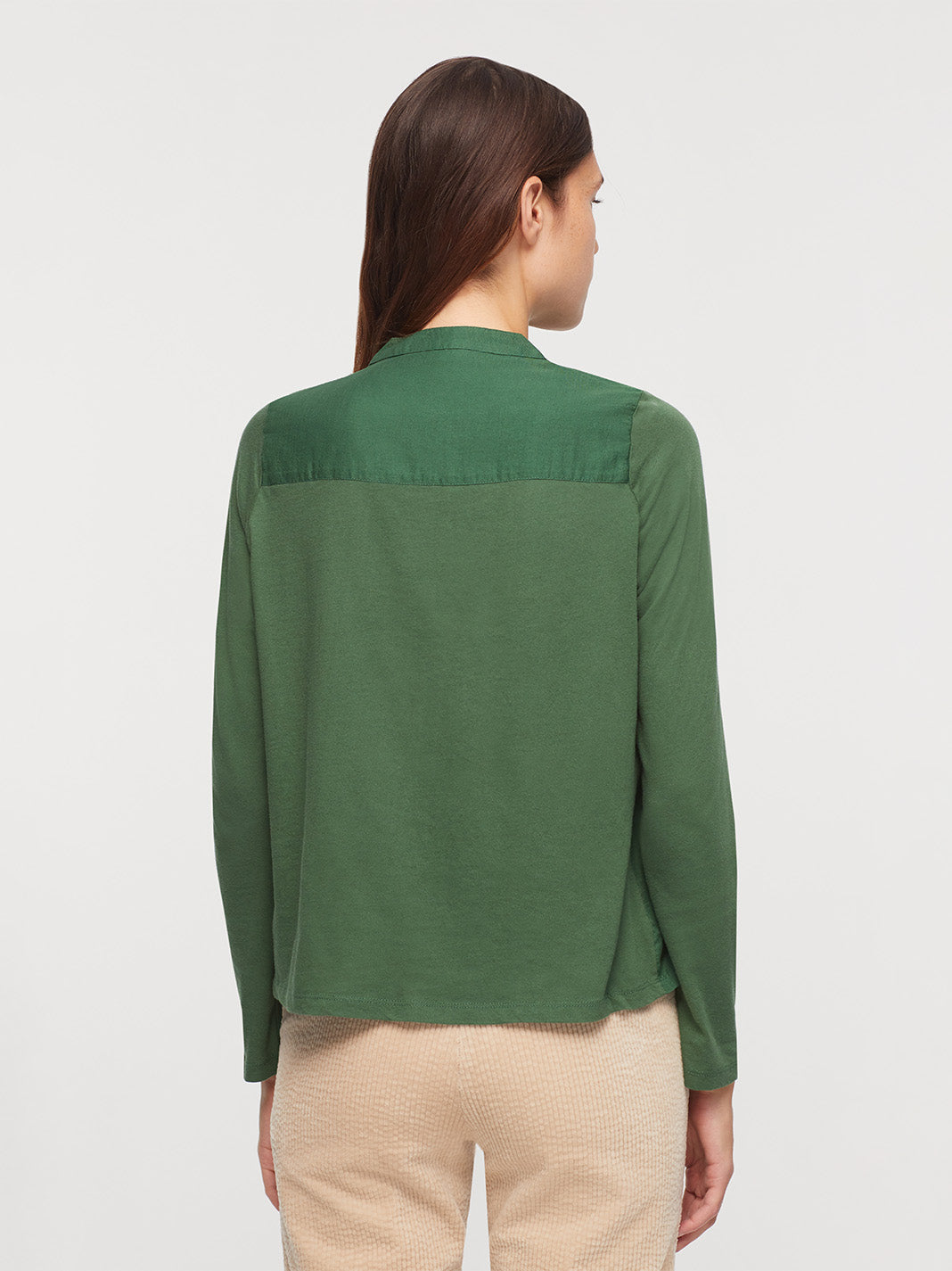 Nice Things Mao Neck Shirt With Embroidery - Forest Green