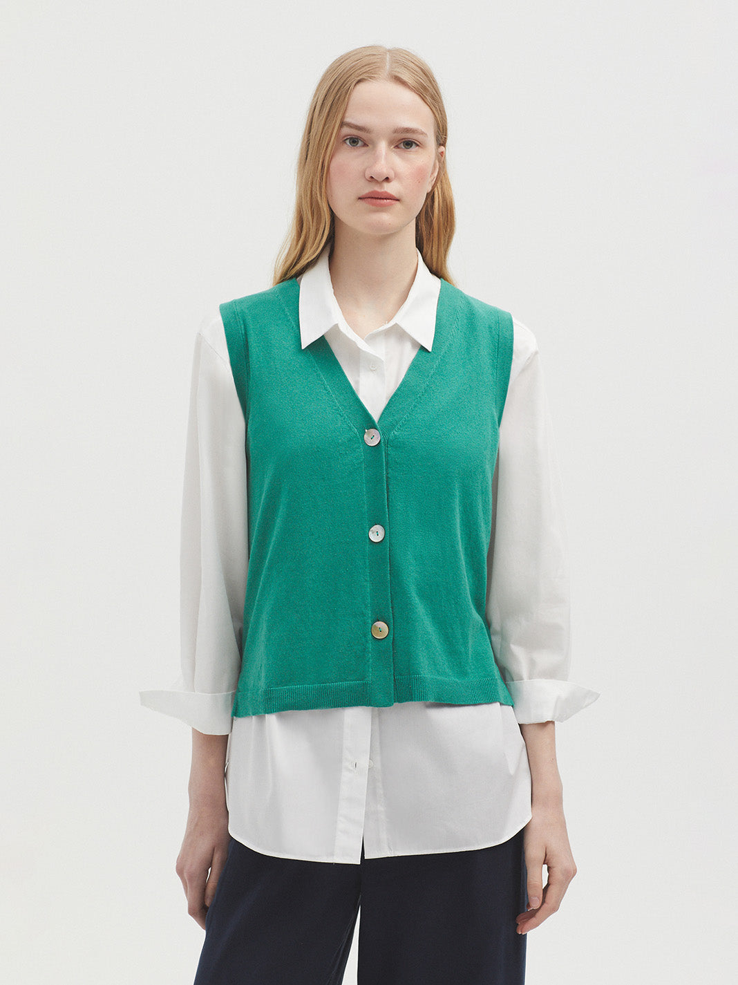 Nice Things Buttons Vest - Green