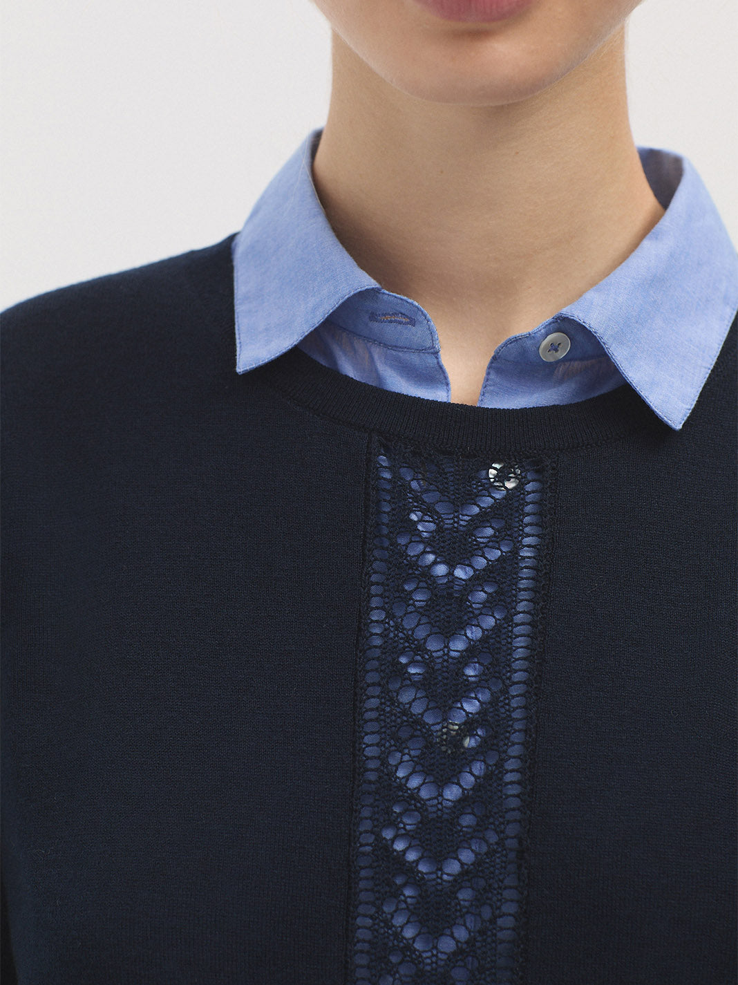 Nice Things Openwork Merino Sweater - Navy