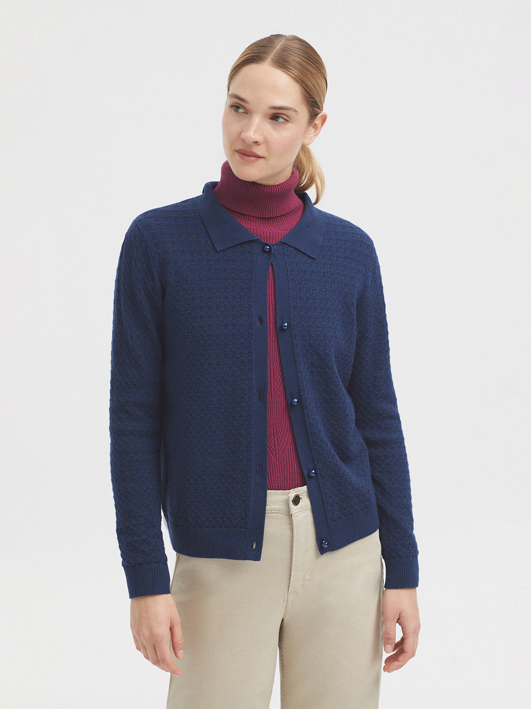 Nice Things Polo Collar Cardi - Blue