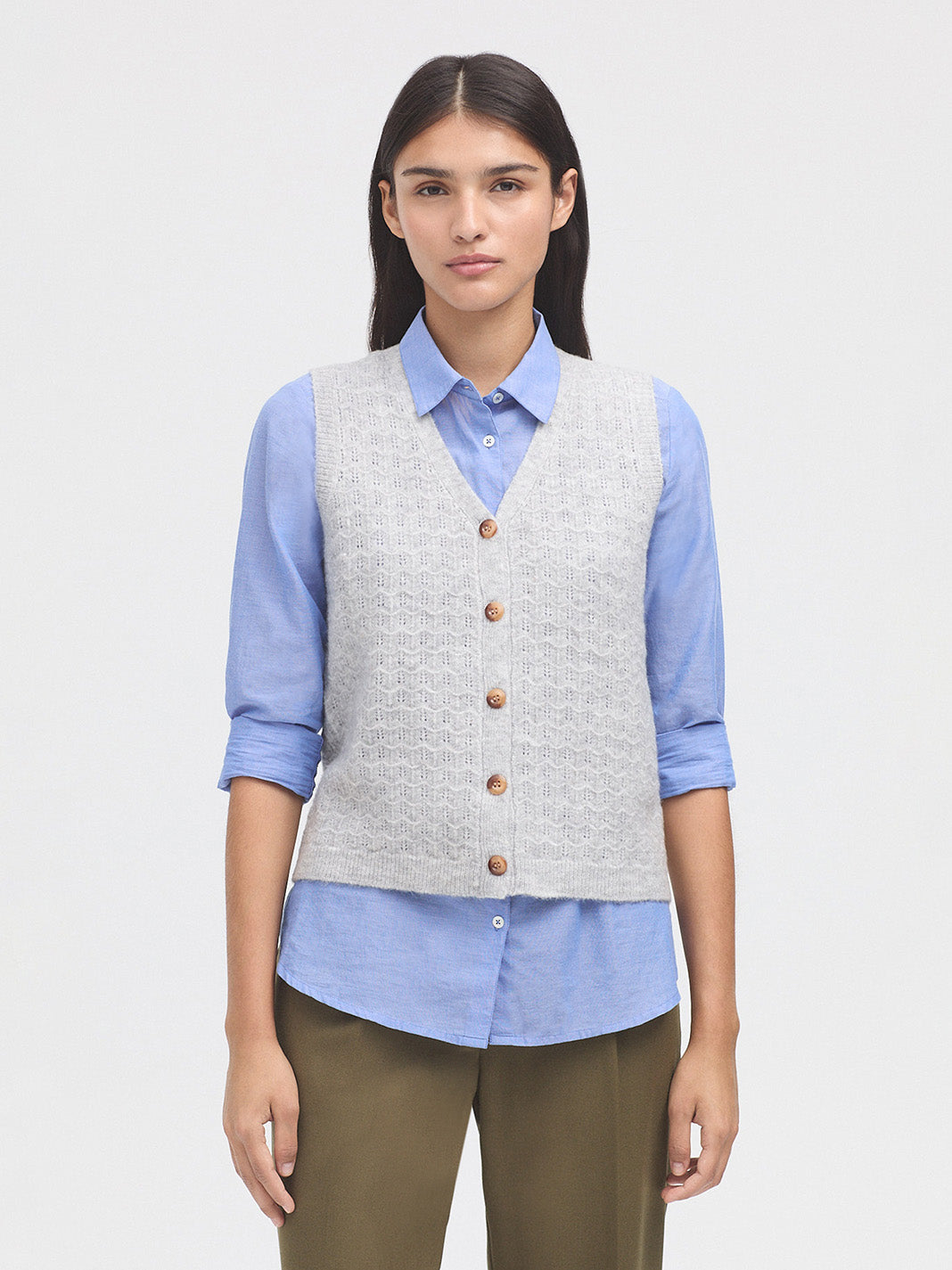 Nice Things Cashmere Blend Vest - Melange Grey