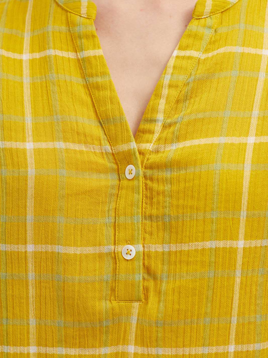 Nice Things Double Gauze Checked Top - Yellow