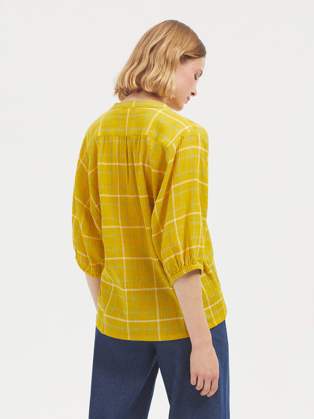 Nice Things Double Gauze Checked Top - Yellow