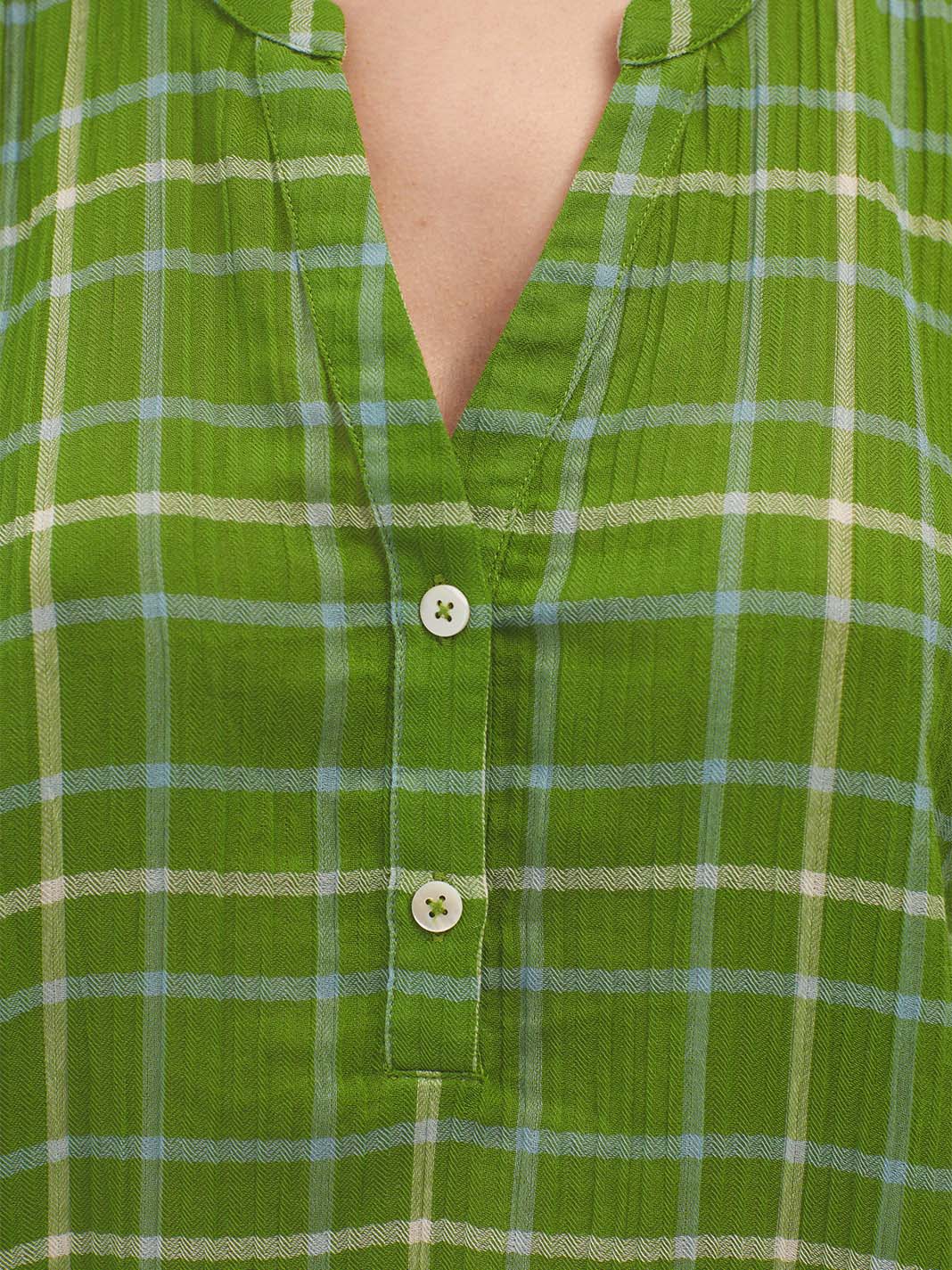 Nice Things Double Gauze Checked Top - Green