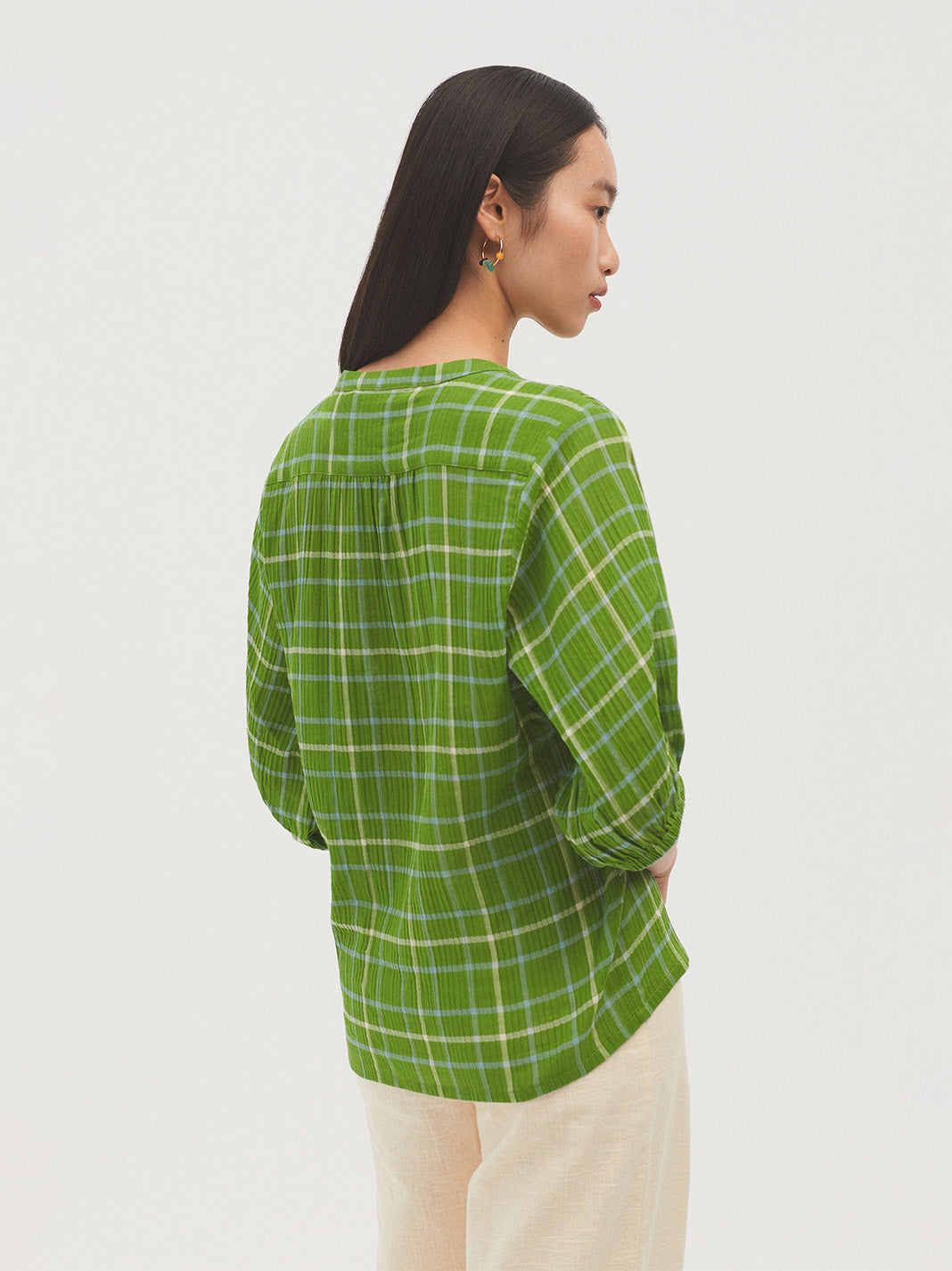 Nice Things Double Gauze Checked Top - Green