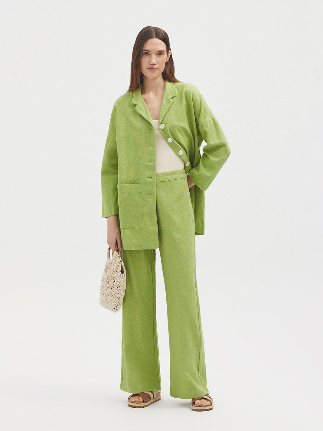 Nice Things Long Linen Textured Blazer - Green