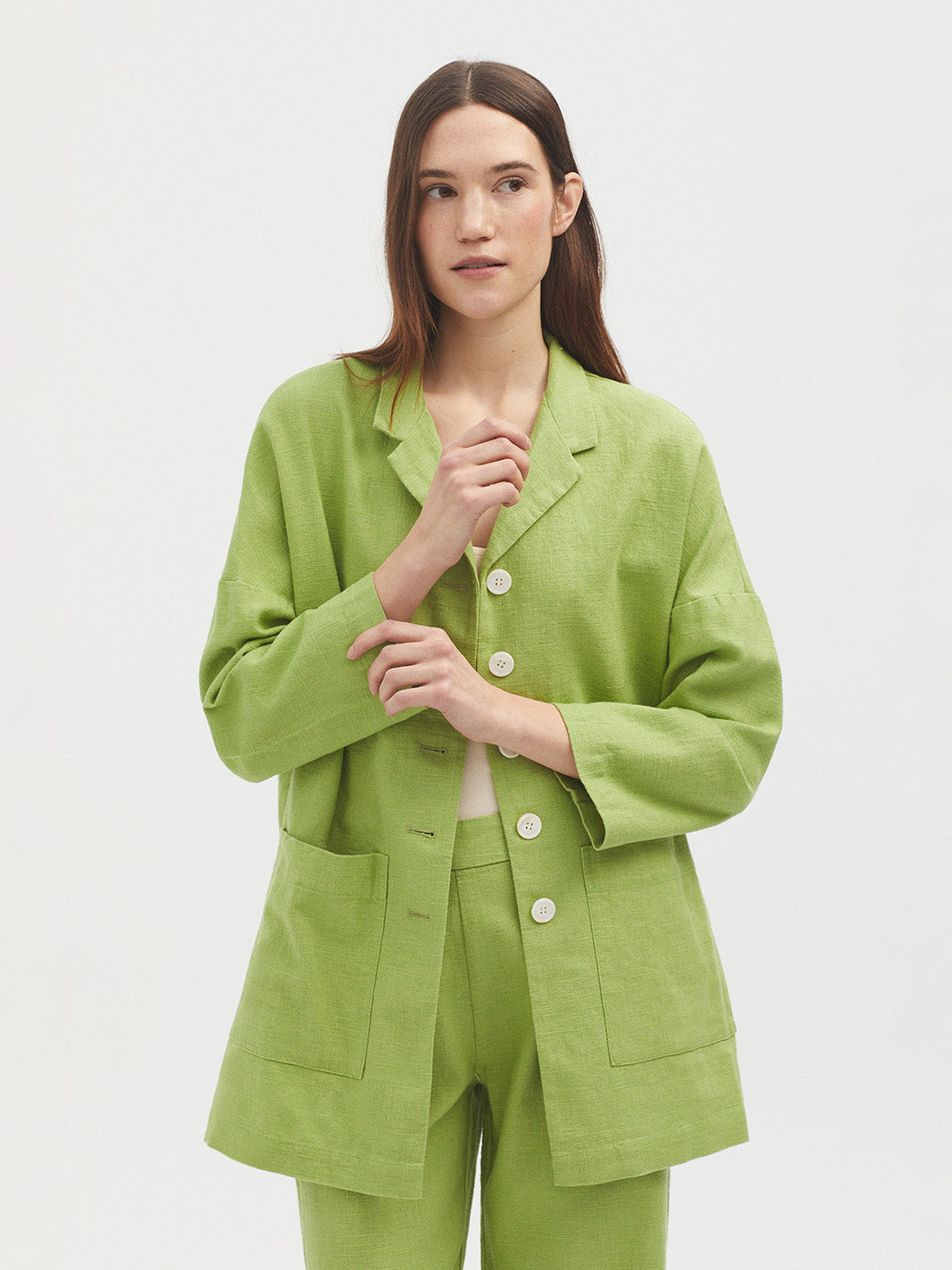 Nice Things Long Linen Textured Blazer - Green