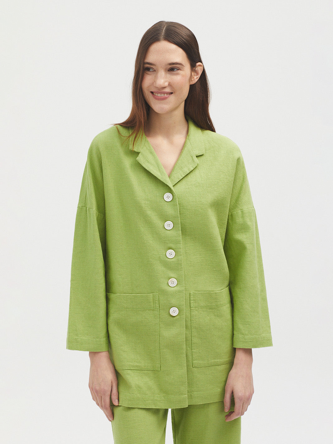 Nice Things Long Linen Textured Blazer - Green