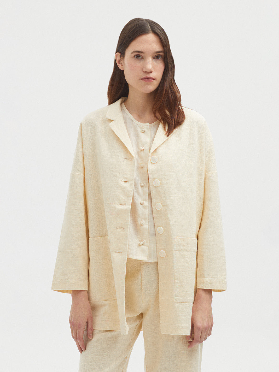 Nice Things Long Linen Textured Blazer - Ecru