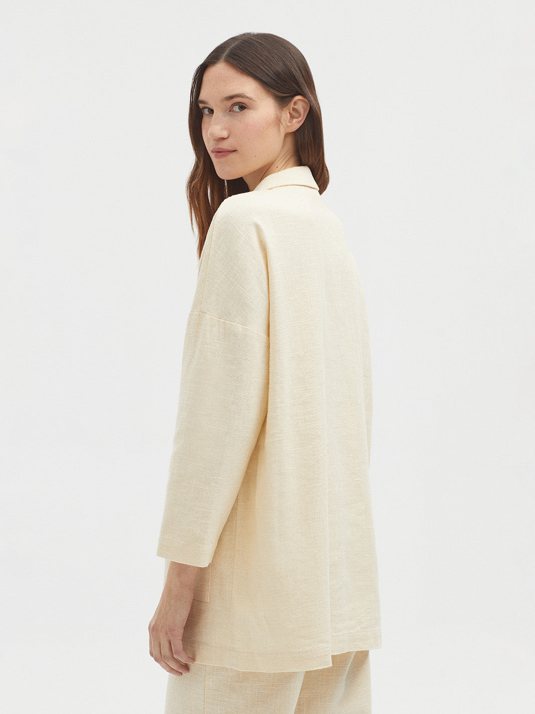 Nice Things Long Linen Textured Blazer - Ecru