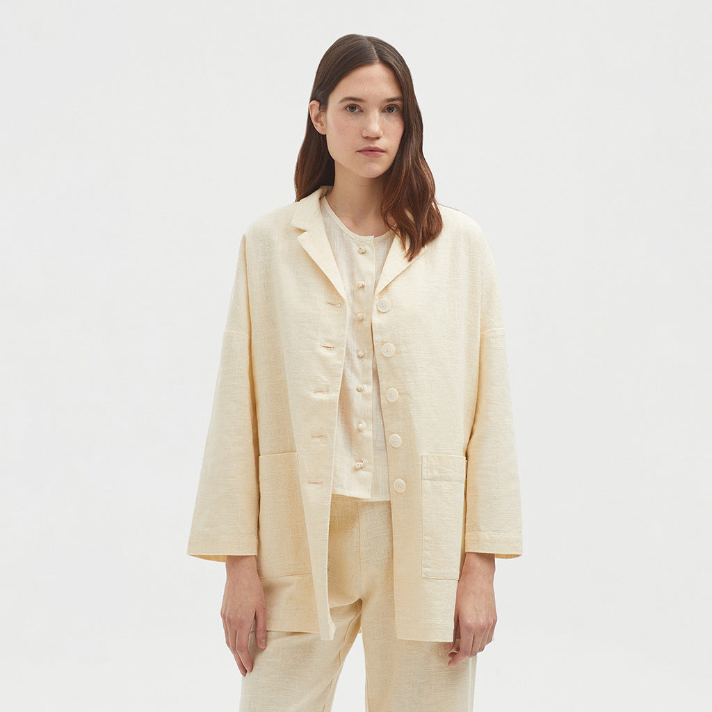 Nice Things Long Linen Textured Blazer - Ecru