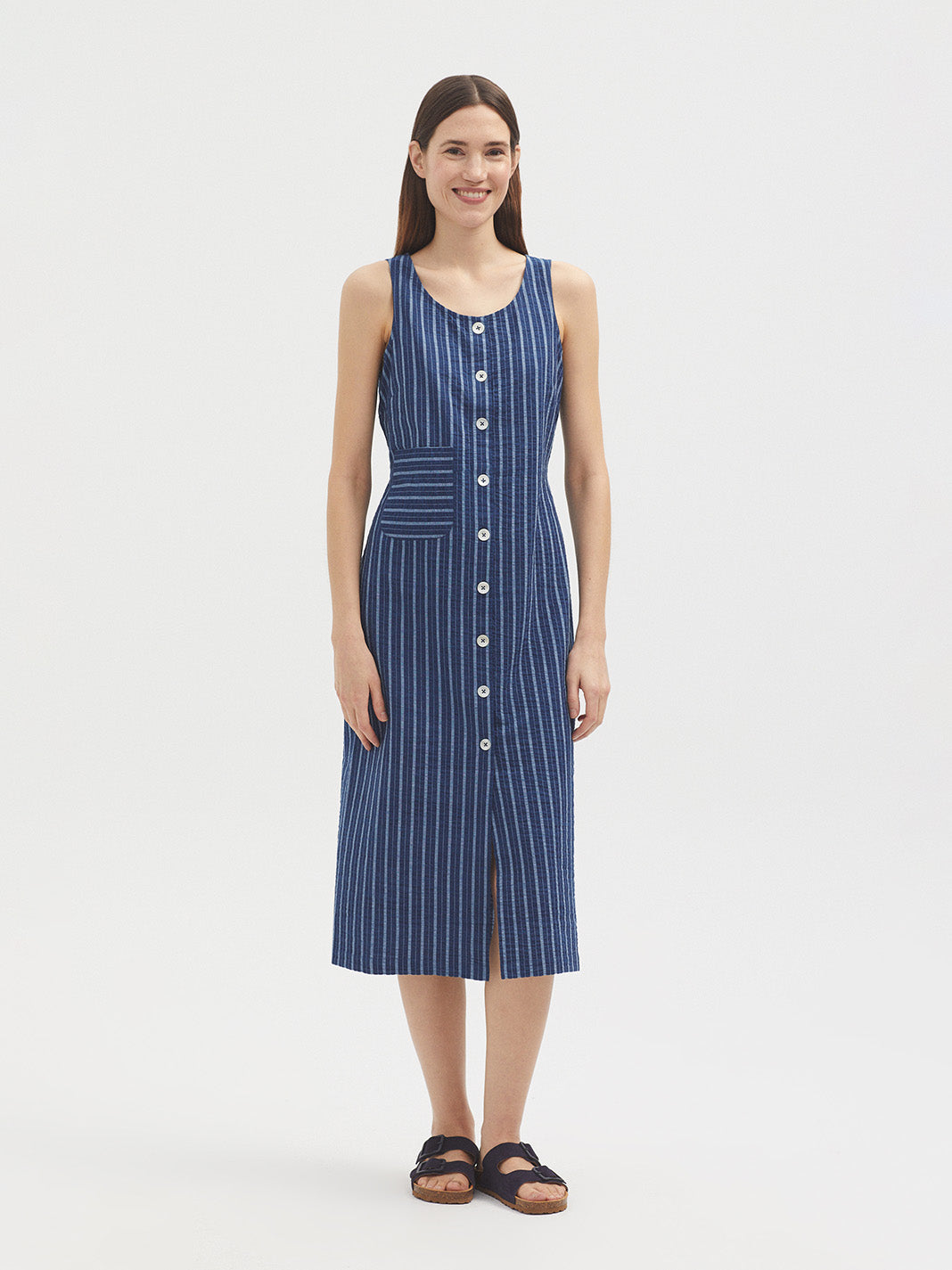 Nice Things Sleeveless Striped Indigo Dress - Blue