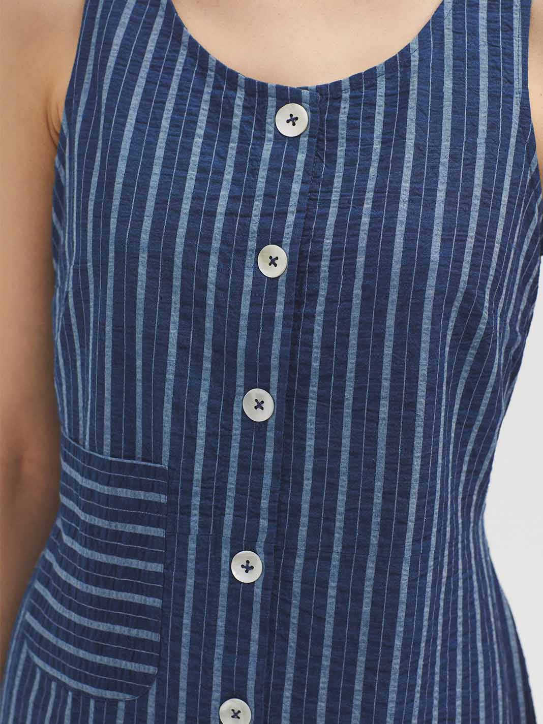 Nice Things Sleeveless Striped Indigo Dress - Blue