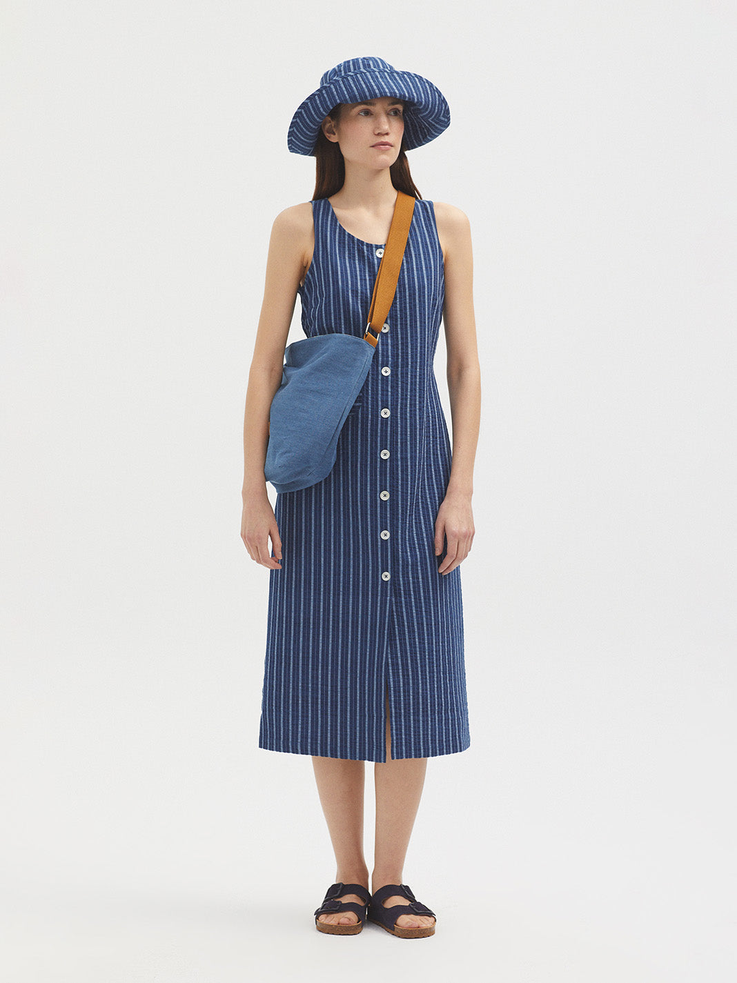 Nice Things Sleeveless Striped Indigo Dress - Blue