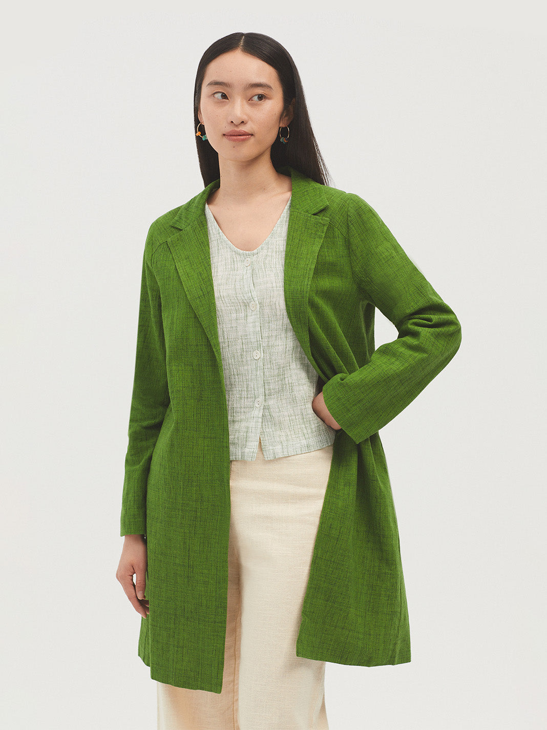 Nice Things Cotton Chambray Coat - Green