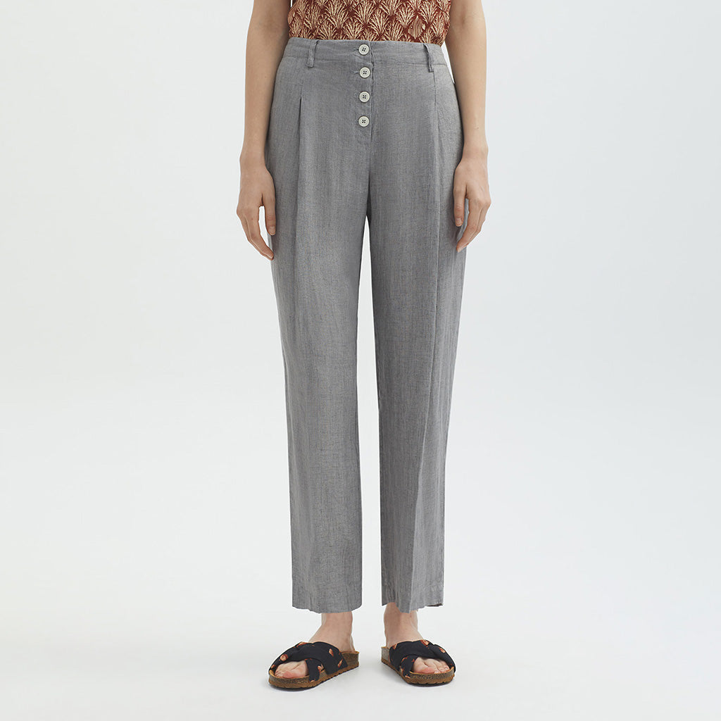 Nice Things Linen Button Pants - Grey