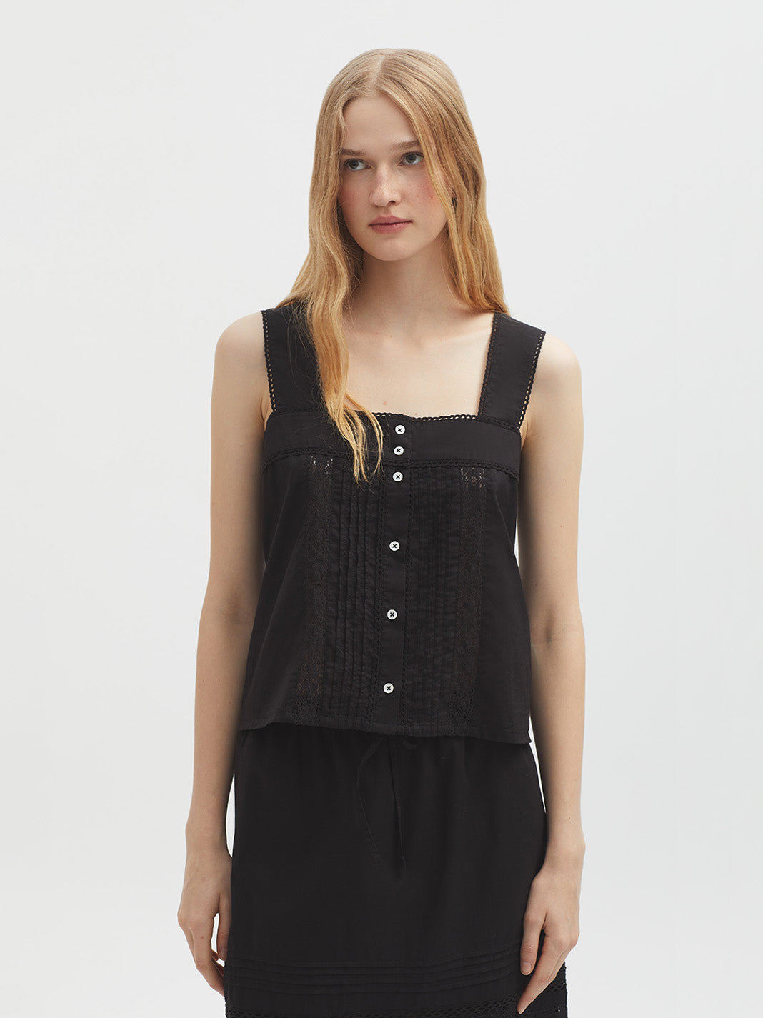 Nice Things Lace Detail Top - Black