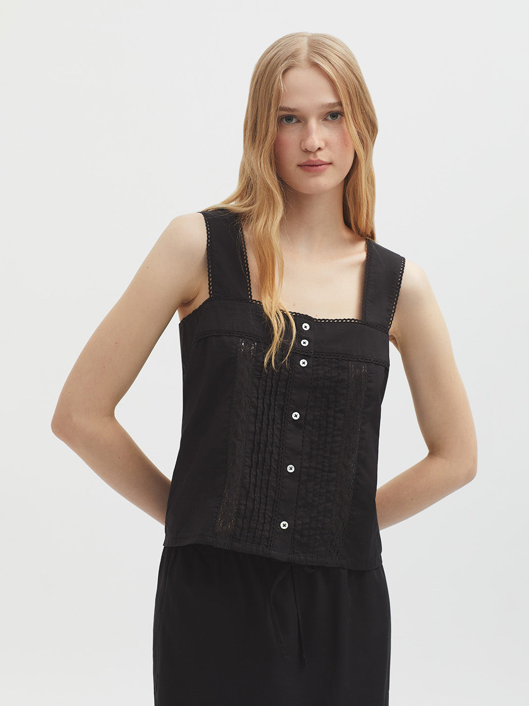 Nice Things Lace Detail Top - Black