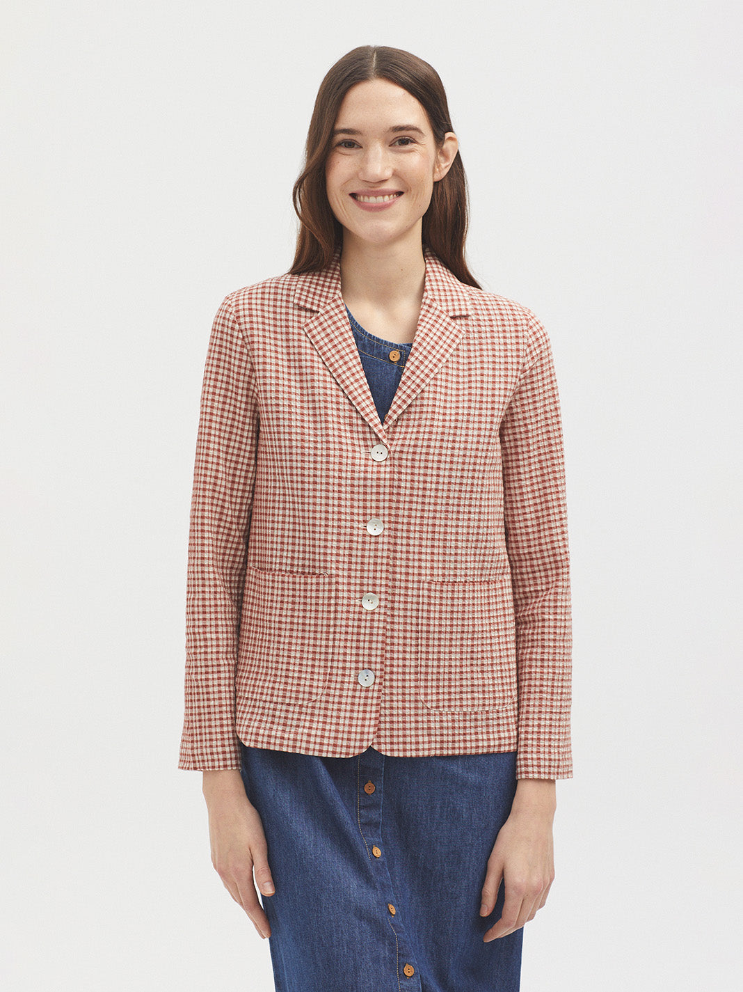 Nice Things Twotone Check Seersucker Blazer - Terracotta