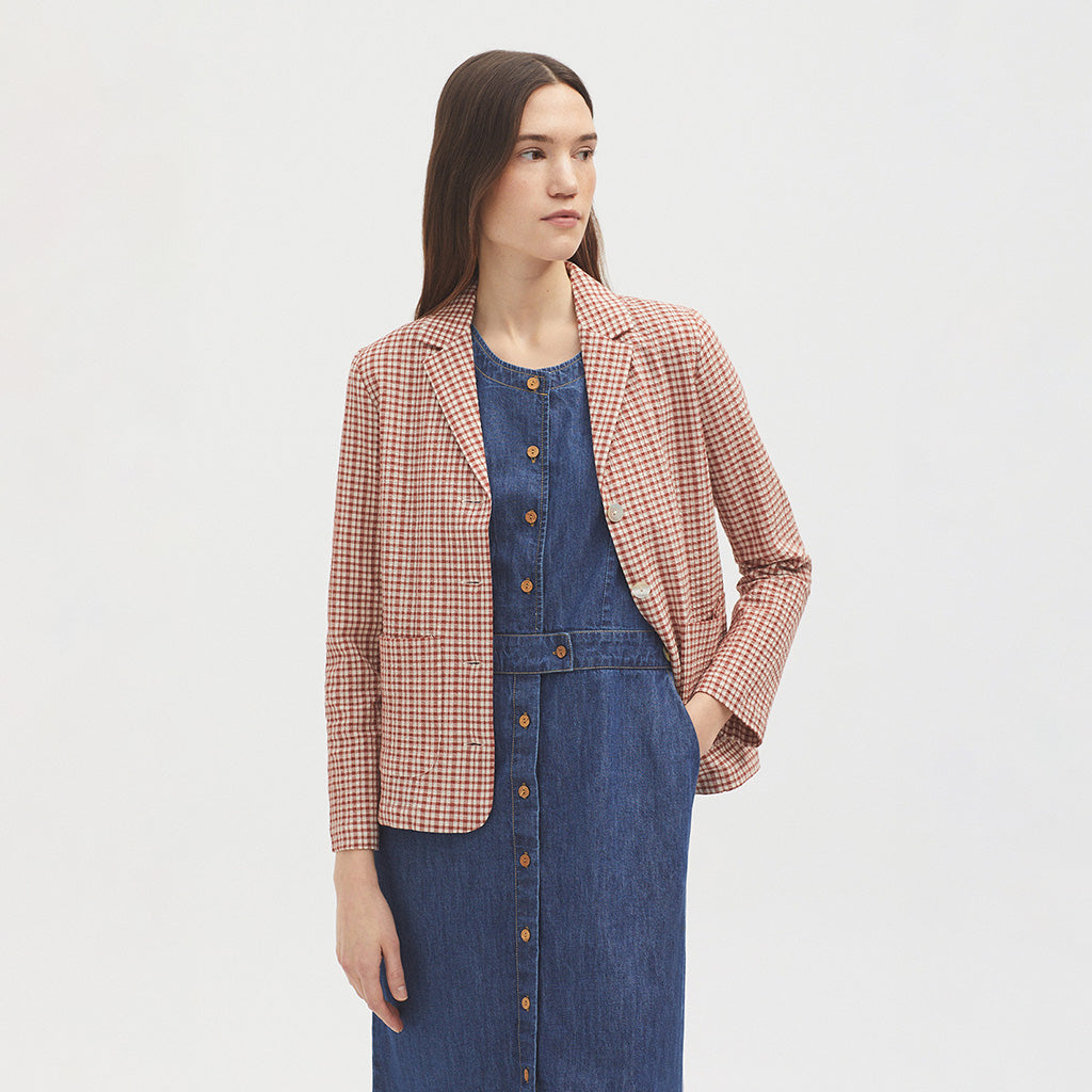 Nice Things Twotone Check Seersucker Blazer - Terracotta