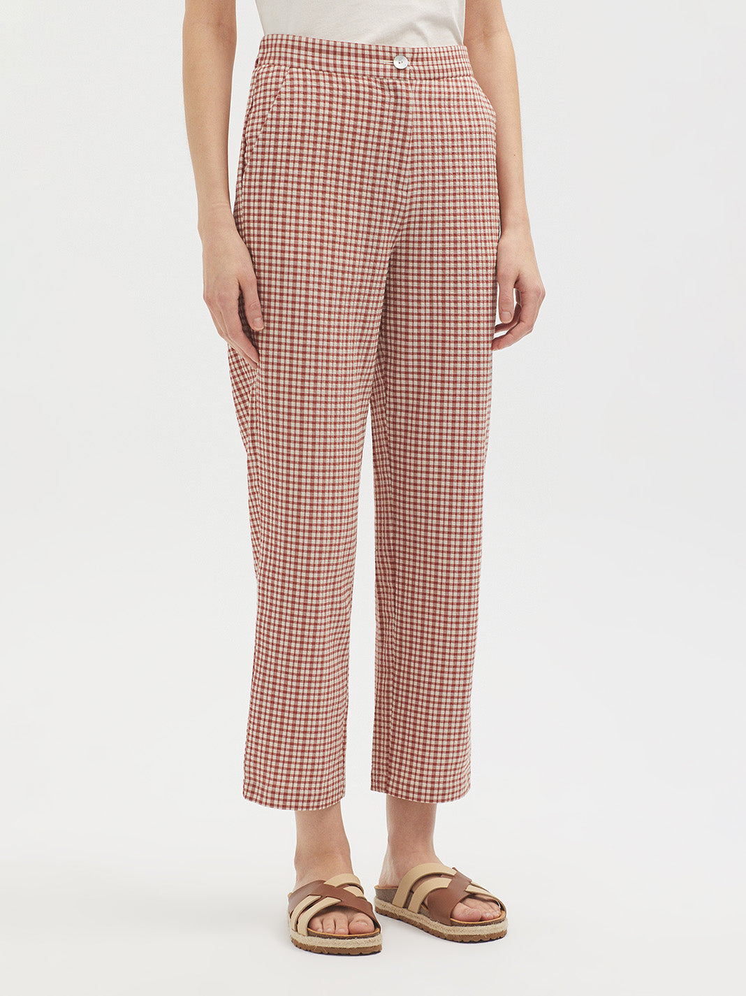 Nice Things Twotone Check Seersucker Pants - Terracotta