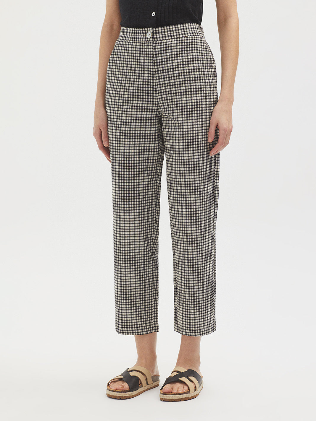 Nice Things Twotone Check Seersucker Pants - Black