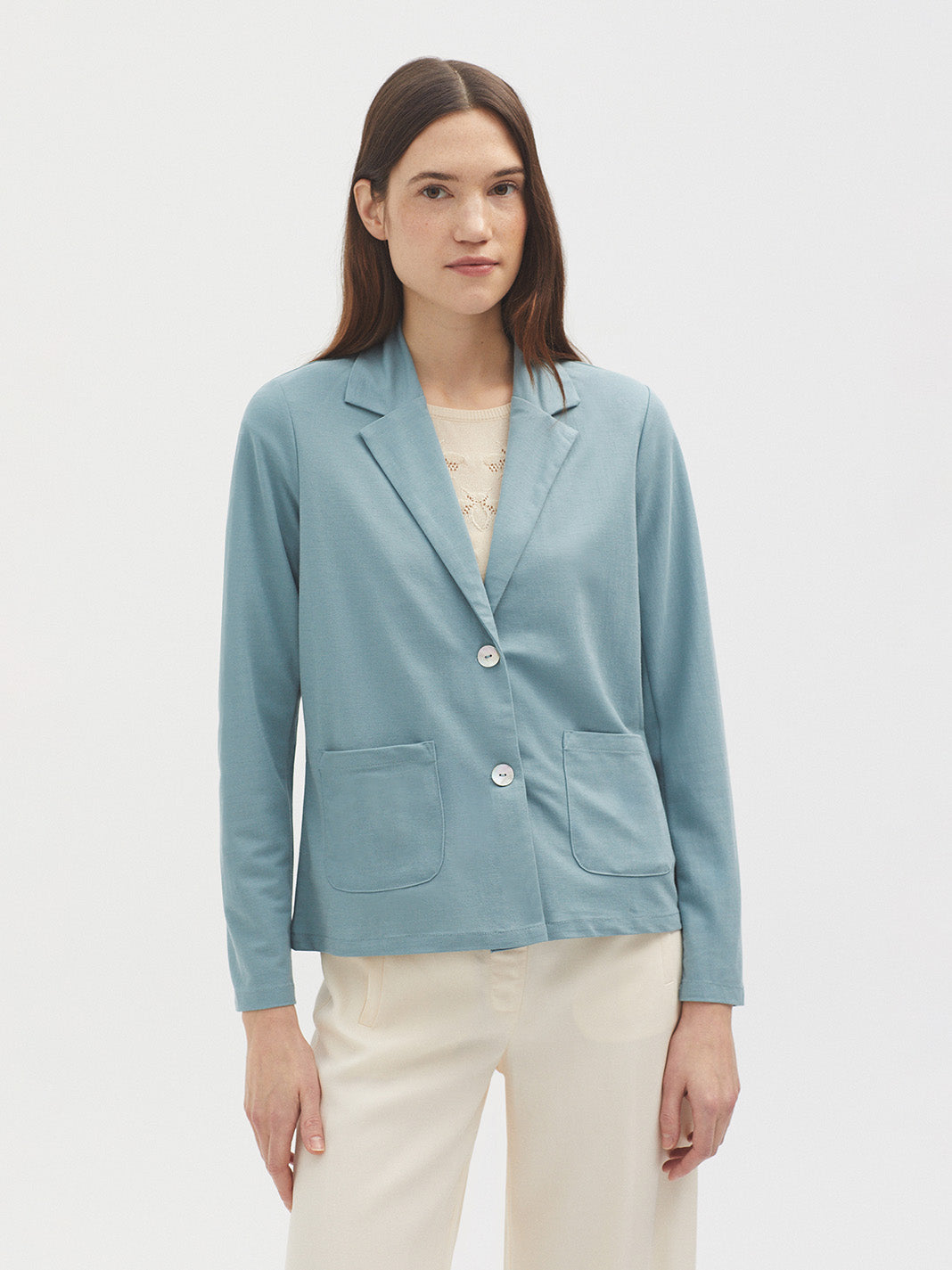 Nice Things Basic Linen Jacket - Light Blue